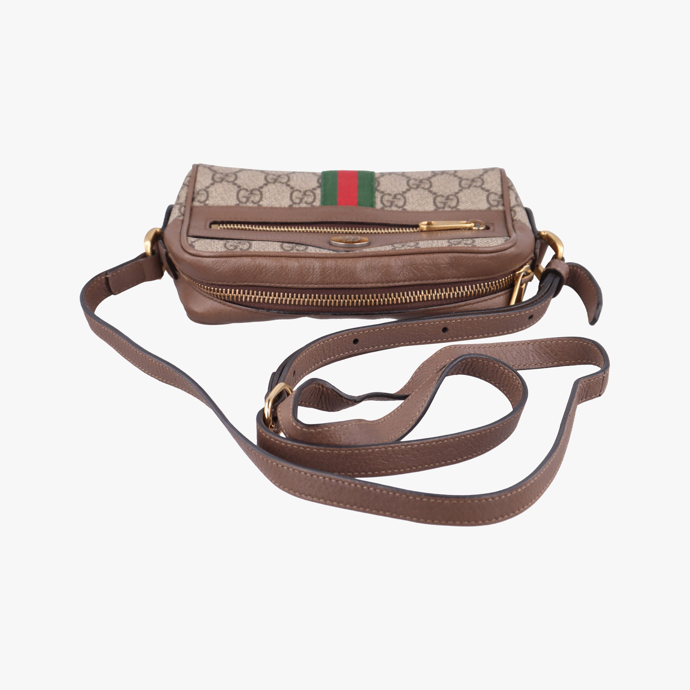 Pre-owned Gucci OPHIDIA Beige x Brown PVC coated canvas×leather 517350 shoulderbag | stylenewstar