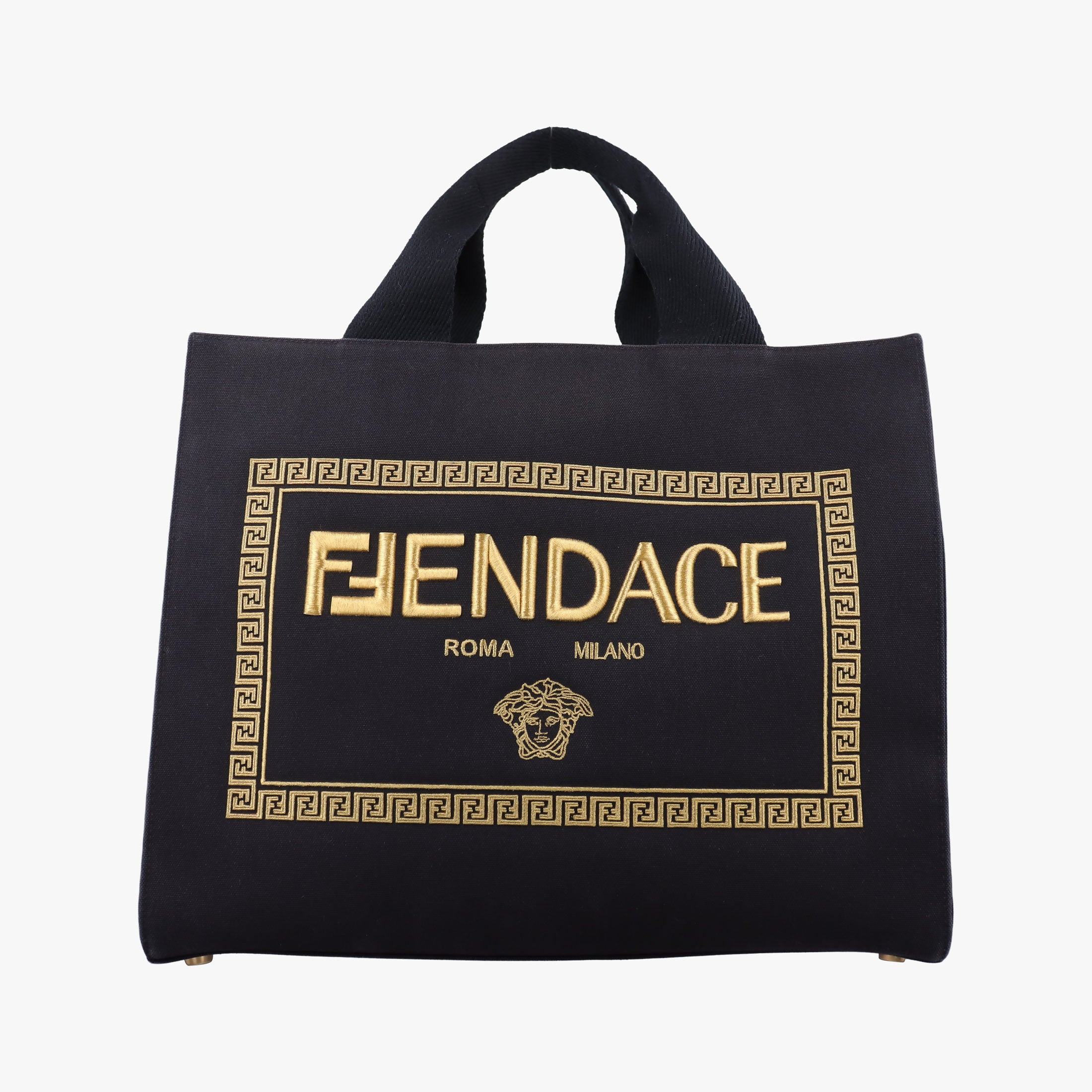 Secondhand Fendi Fendace La Medusa Black×yellow canvas 8BH395 handbag | stylenewstar