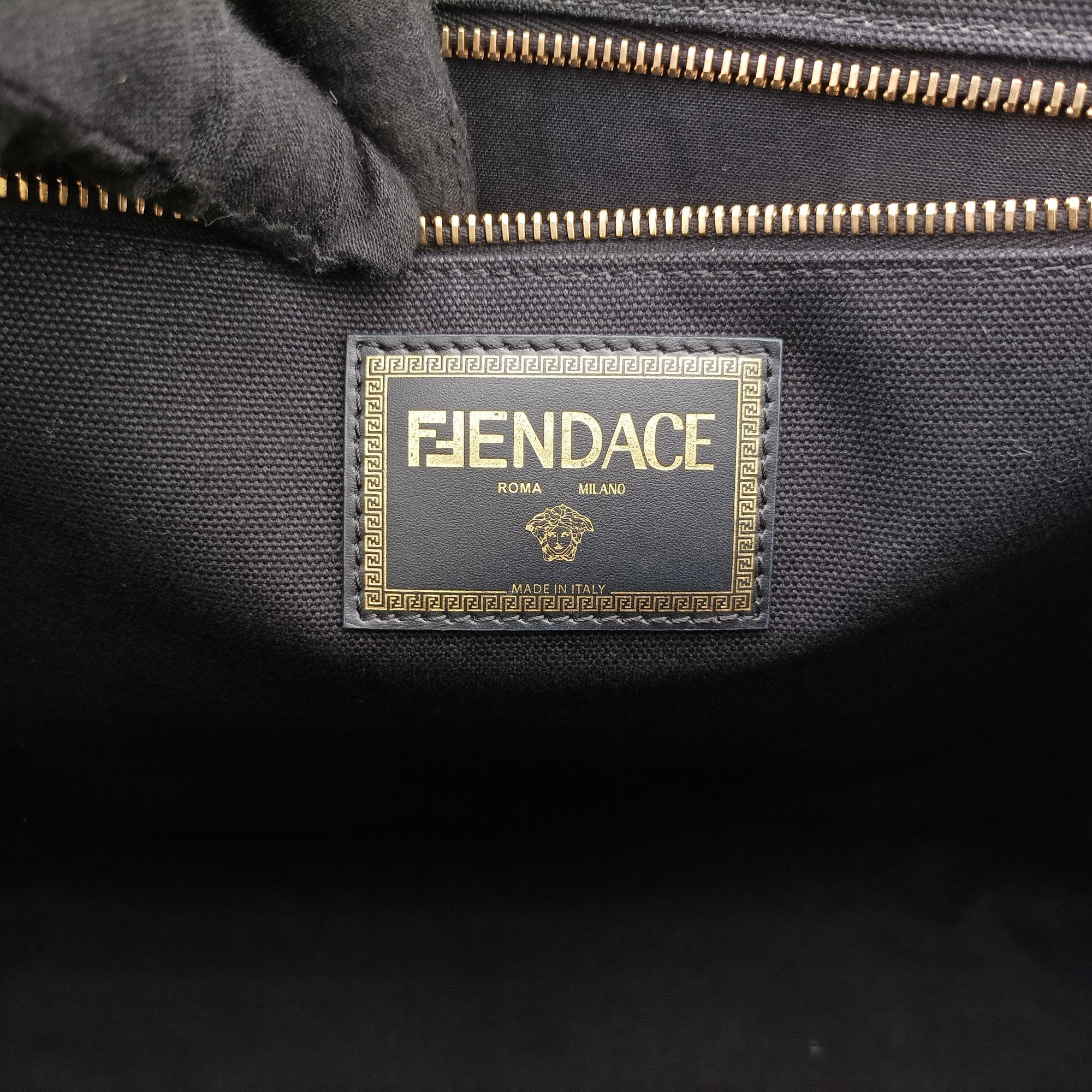Secondhand Fendi Fendace La Medusa Black×yellow canvas 8BH395 handbag | stylenewstar
