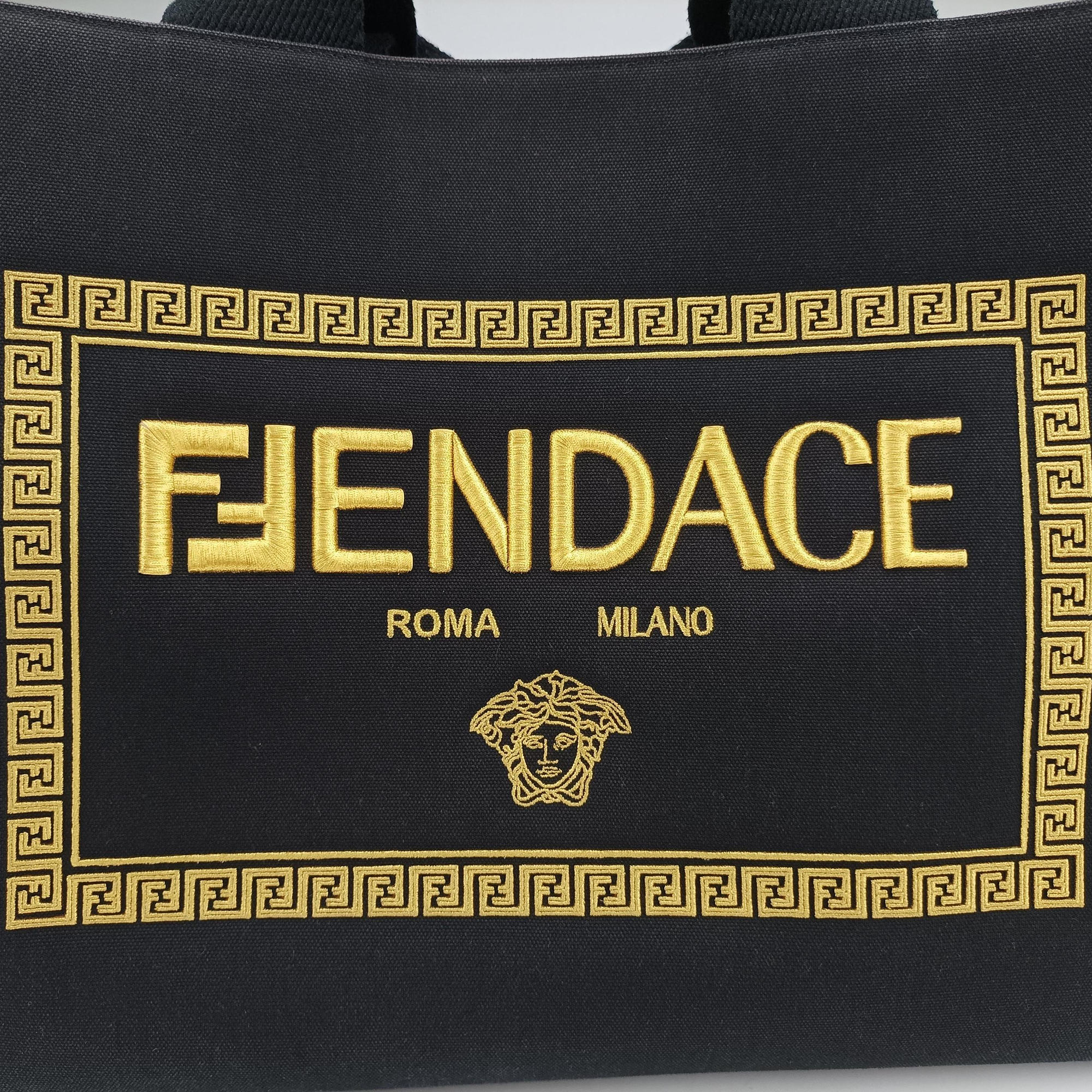 Secondhand Fendi Fendace La Medusa Black×yellow canvas 8BH395 handbag | stylenewstar