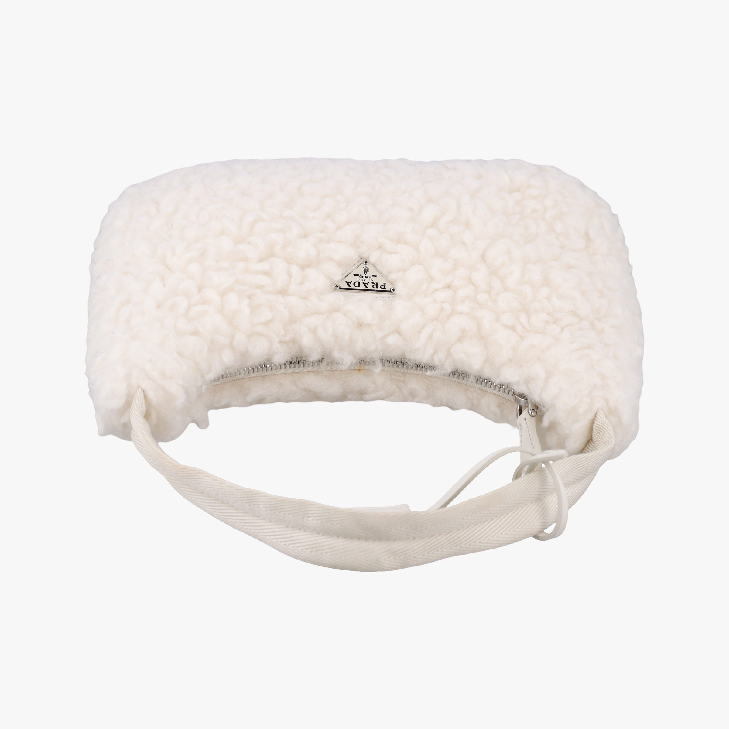 Pre-owned Prada Re-Edition 2000 White Sheep Fur × Nylon Trims 1NE515 handbag | stylenewstar
