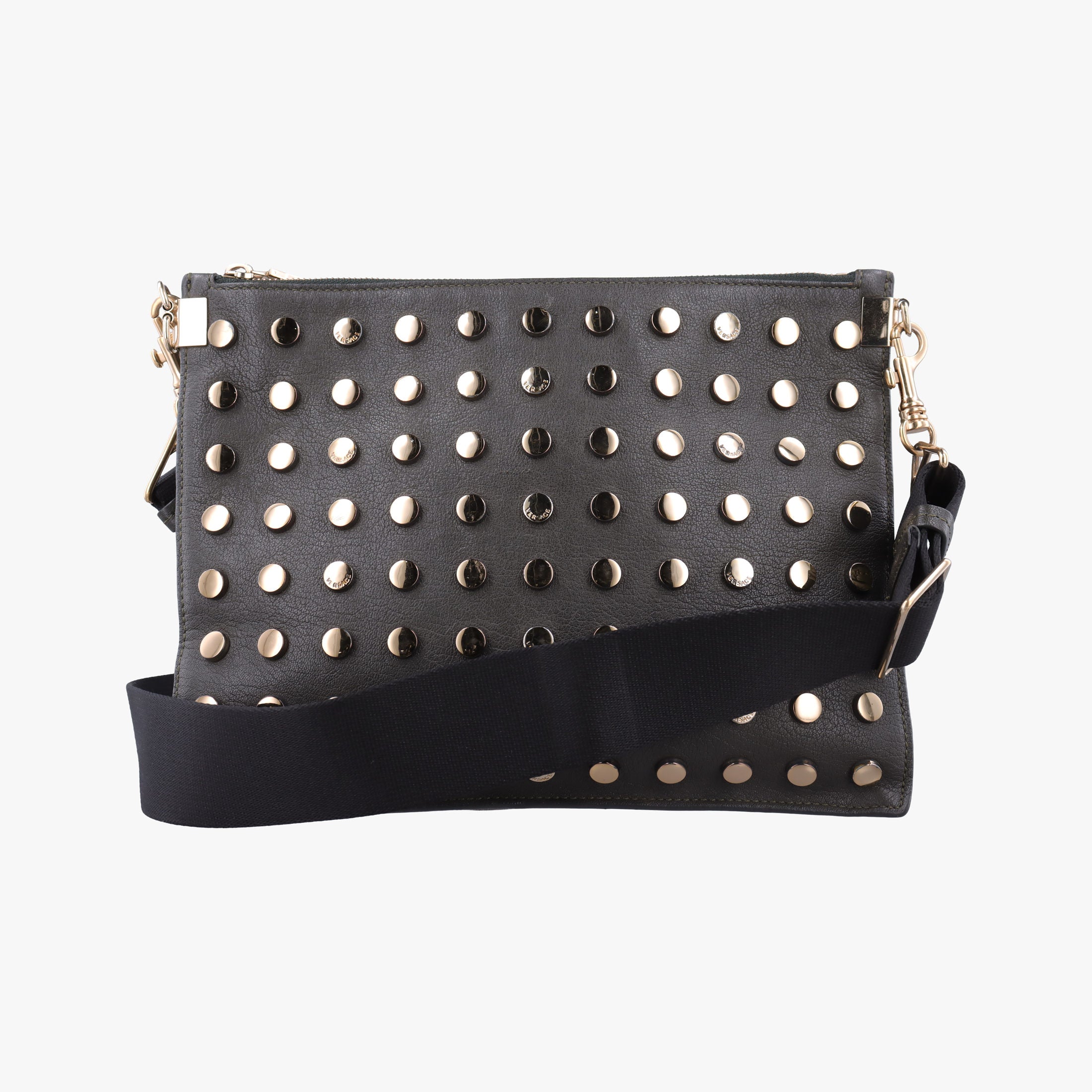Pre-owned VERSACE Studded Medusa Green Leather  shoulderbag | stylenewstar