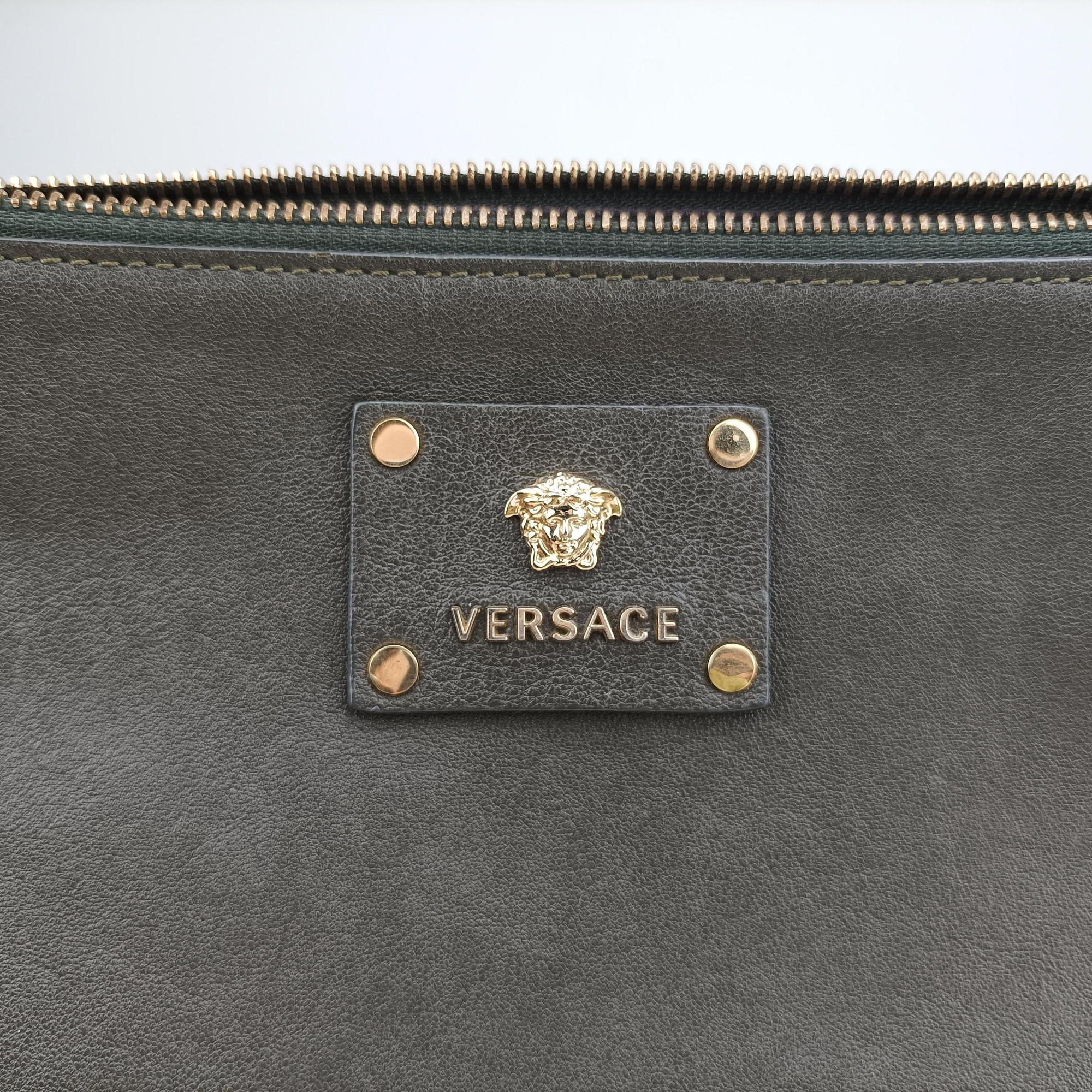 Pre-owned VERSACE Studded Medusa Green Leather  shoulderbag | stylenewstar