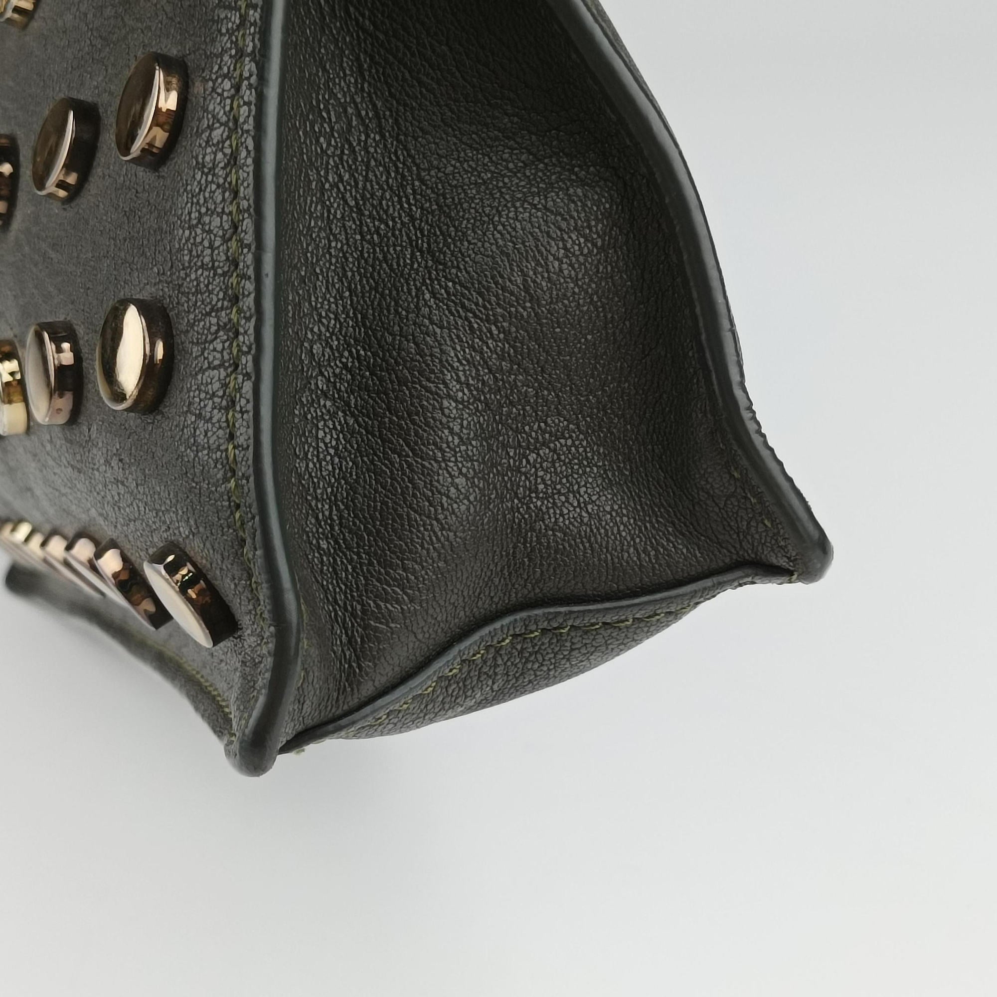 Pre-owned VERSACE Studded Medusa Green Leather  shoulderbag | stylenewstar
