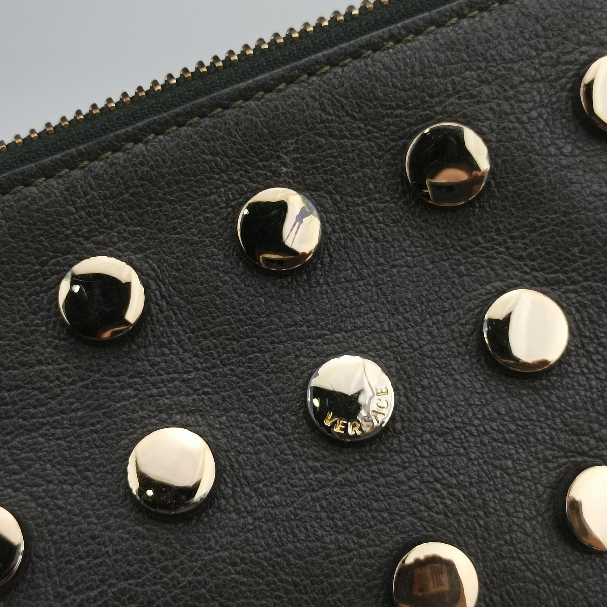 Pre-owned VERSACE Studded Medusa Green Leather  shoulderbag | stylenewstar