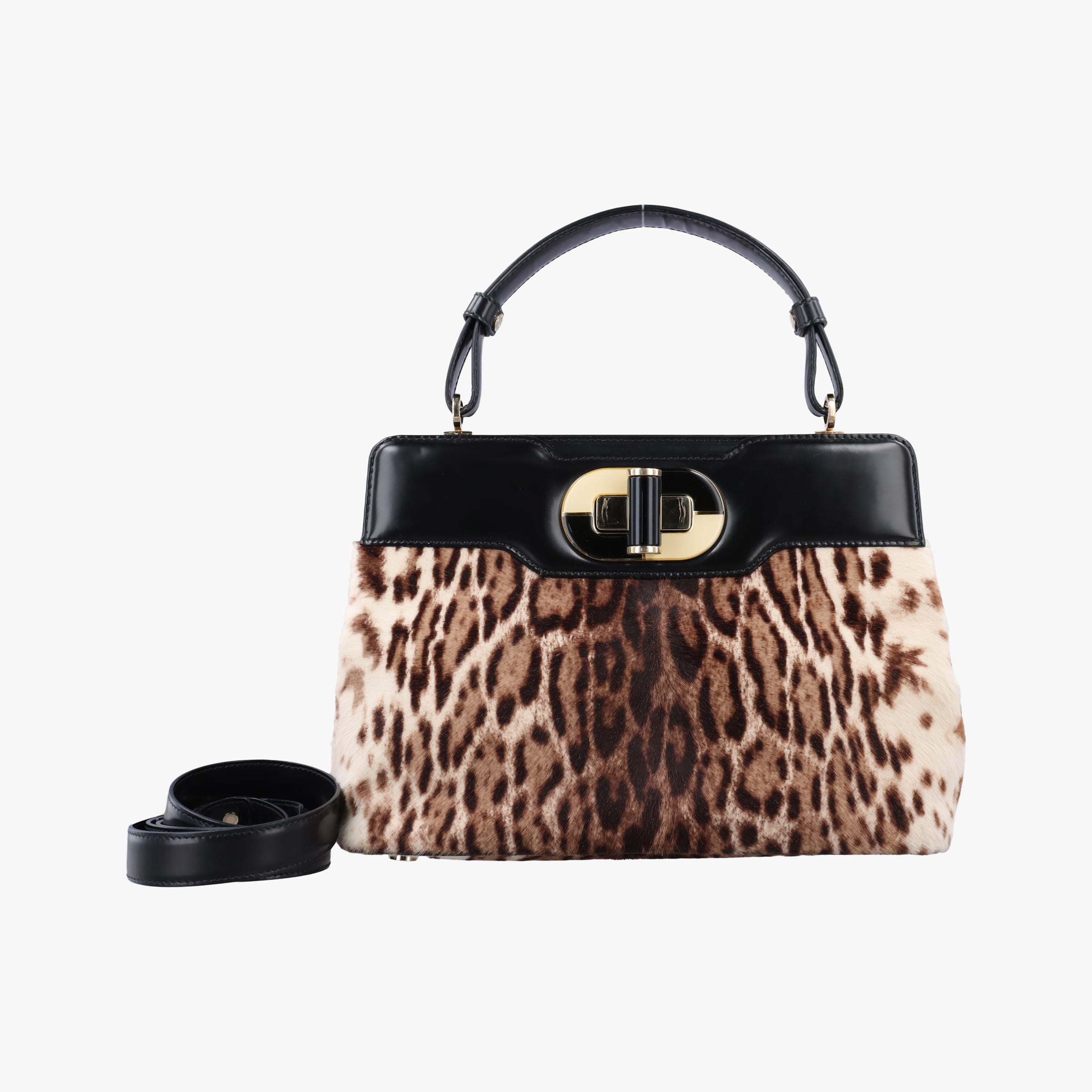 Secondhand Bvlgari Leopard Print Black Leather× Fur  shoulderbag | stylenewstar