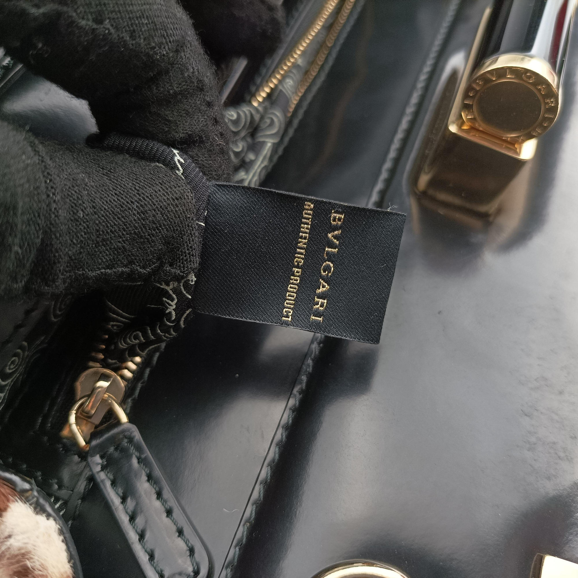 Secondhand Bvlgari Leopard Print Black Leather× Fur  shoulderbag | stylenewstar