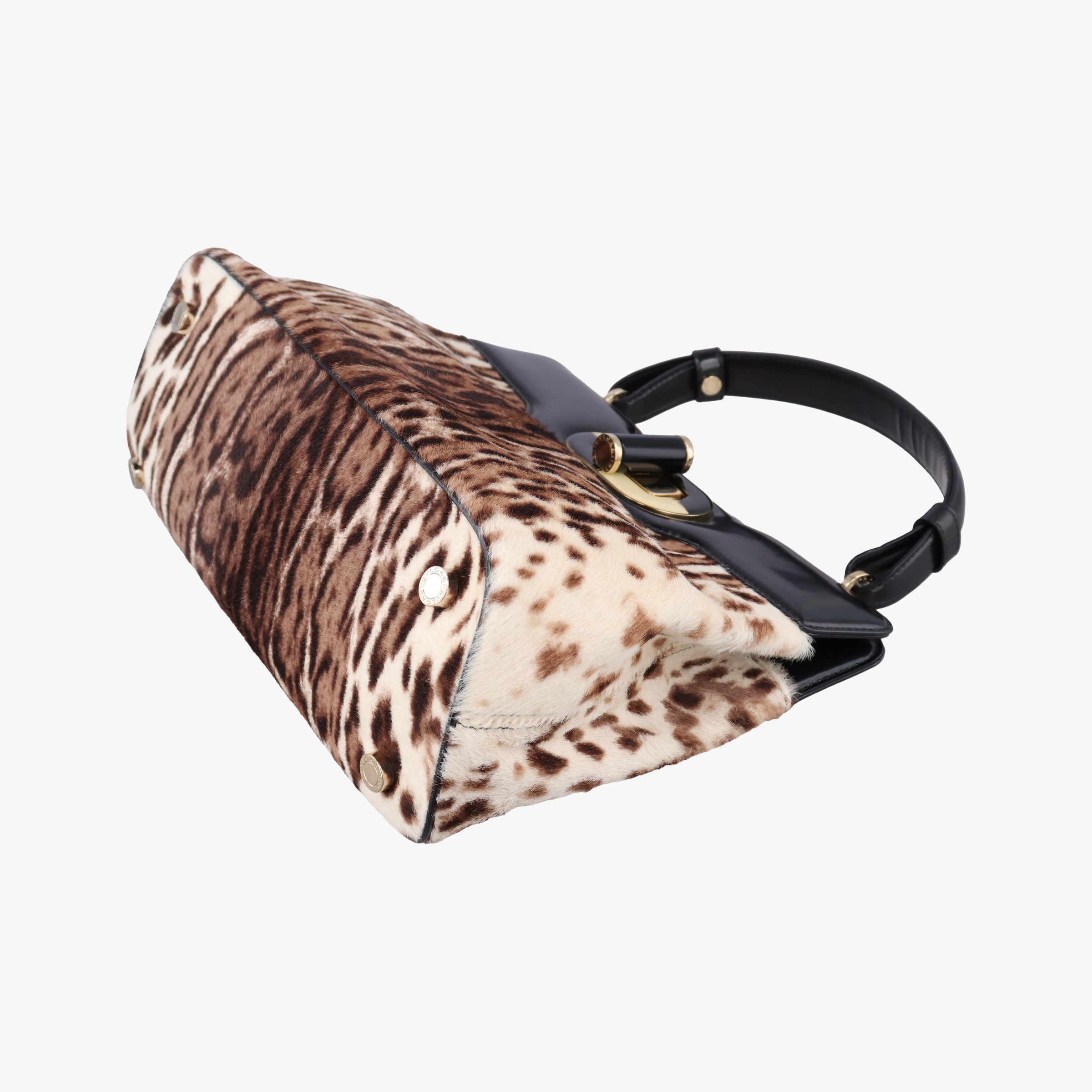 Secondhand Bvlgari Leopard Print Black Leather× Fur  shoulderbag | stylenewstar