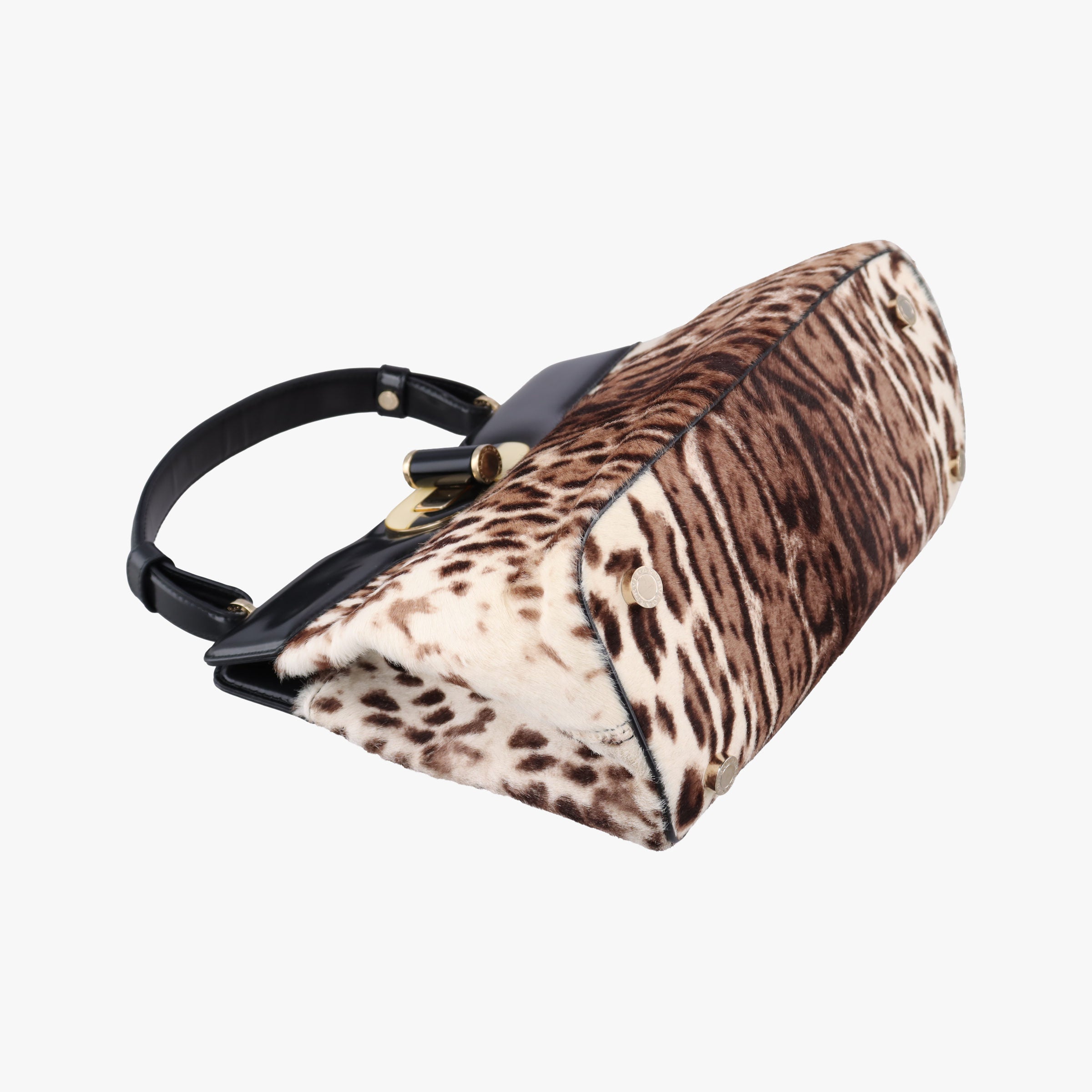 Secondhand Bvlgari Leopard Print Black Leather× Fur  shoulderbag | stylenewstar