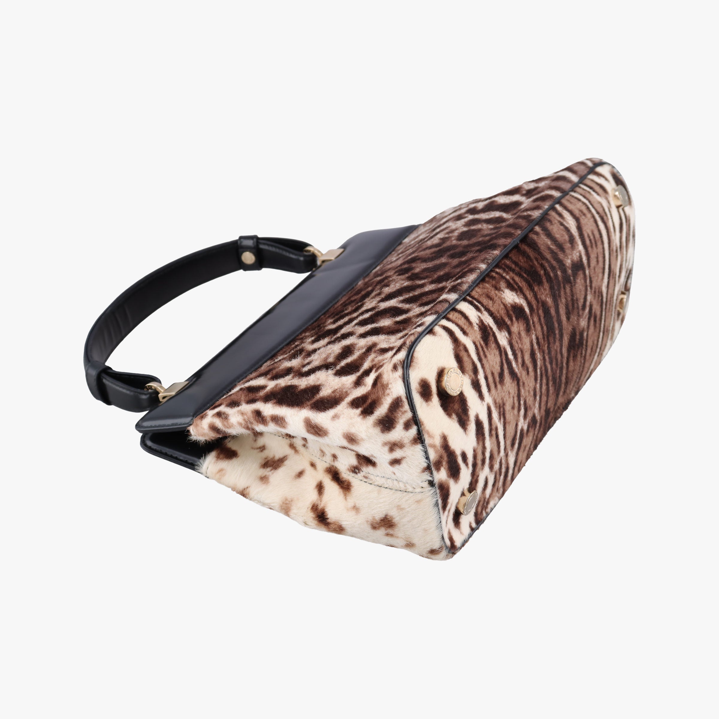 Secondhand Bvlgari Leopard Print Black Leather× Fur  shoulderbag | stylenewstar