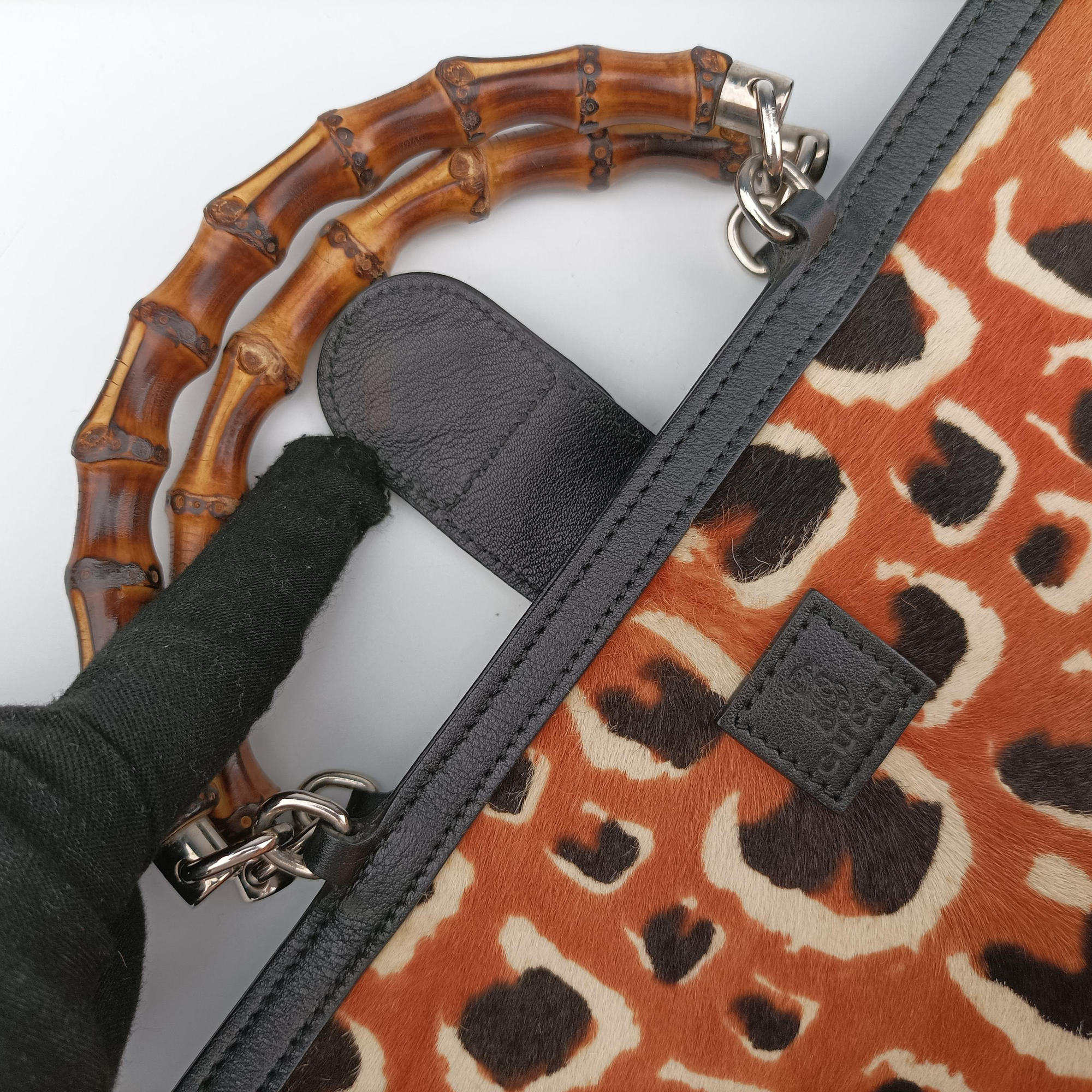 Secondhand Gucci Bamboo Shopper Tote Leopard Leather 311175 handbag | stylenewstar