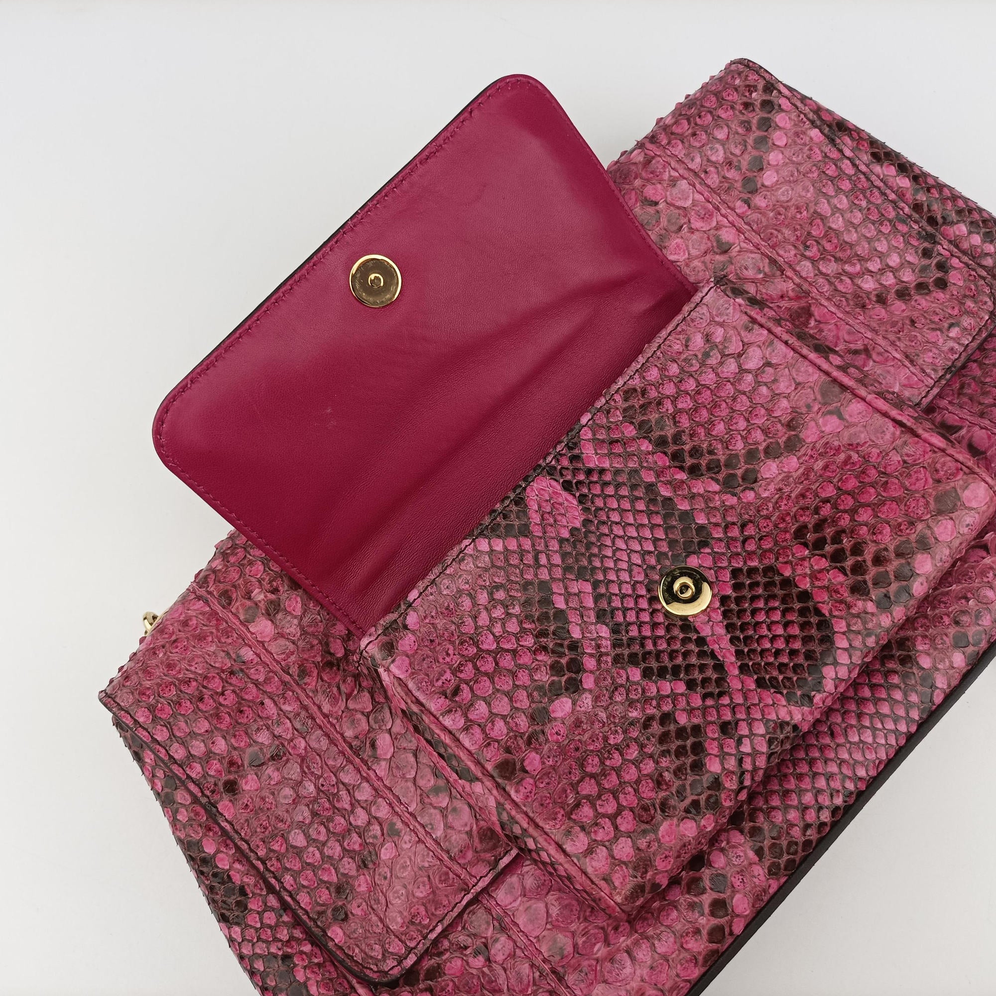 Pre-owned Dolce & Gabbana Exotic Leather Sicily Red×Black snakeskin  shoulderbag | stylenewstar