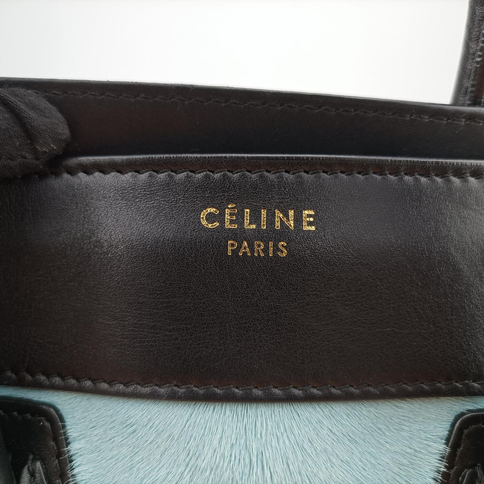 Vintage Celine Luggage Mini Shopper Black×Blue×Red Leather×Ponyhair  handbag | stylenewstar