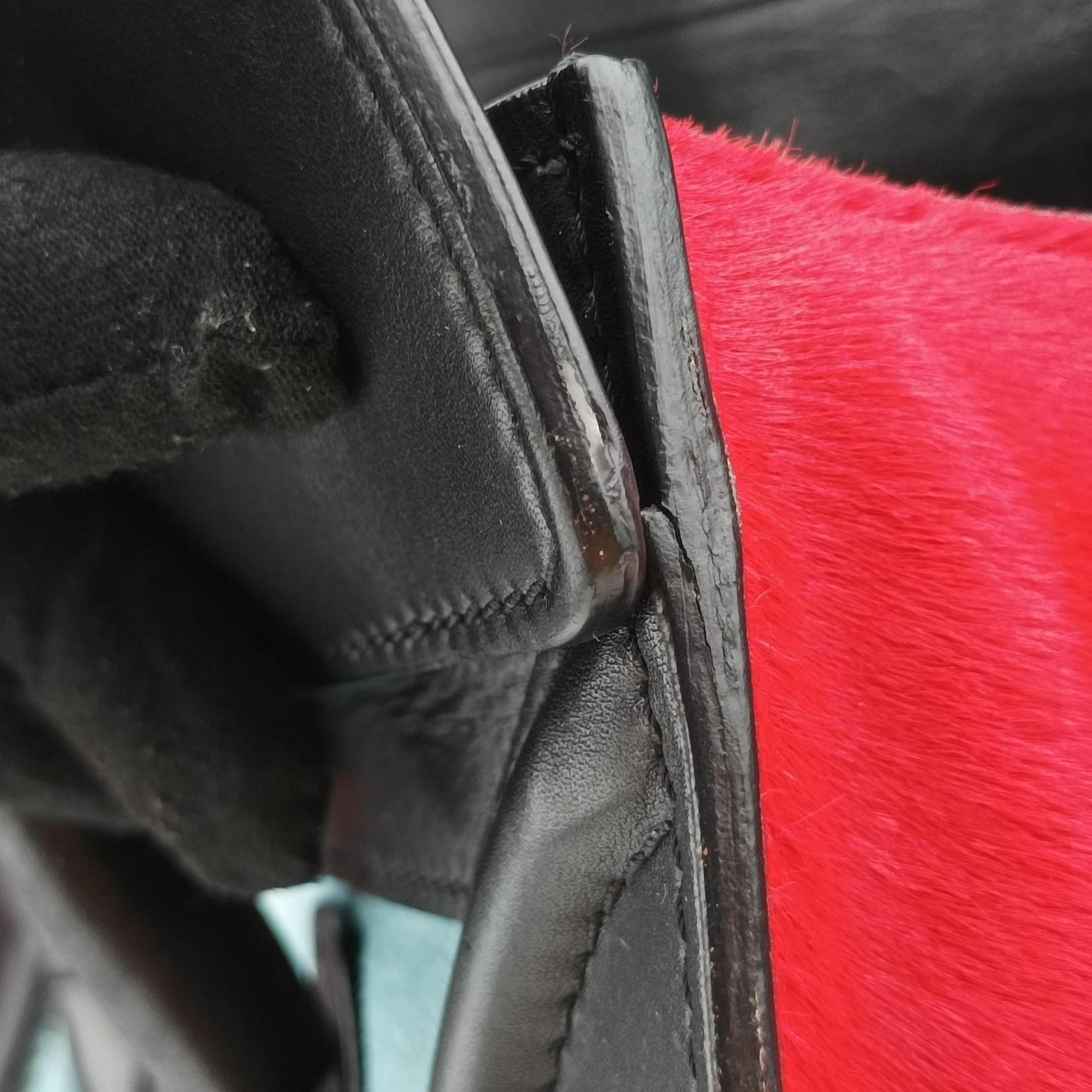 Vintage Celine Luggage Mini Shopper Black×Blue×Red Leather×Ponyhair  handbag | stylenewstar
