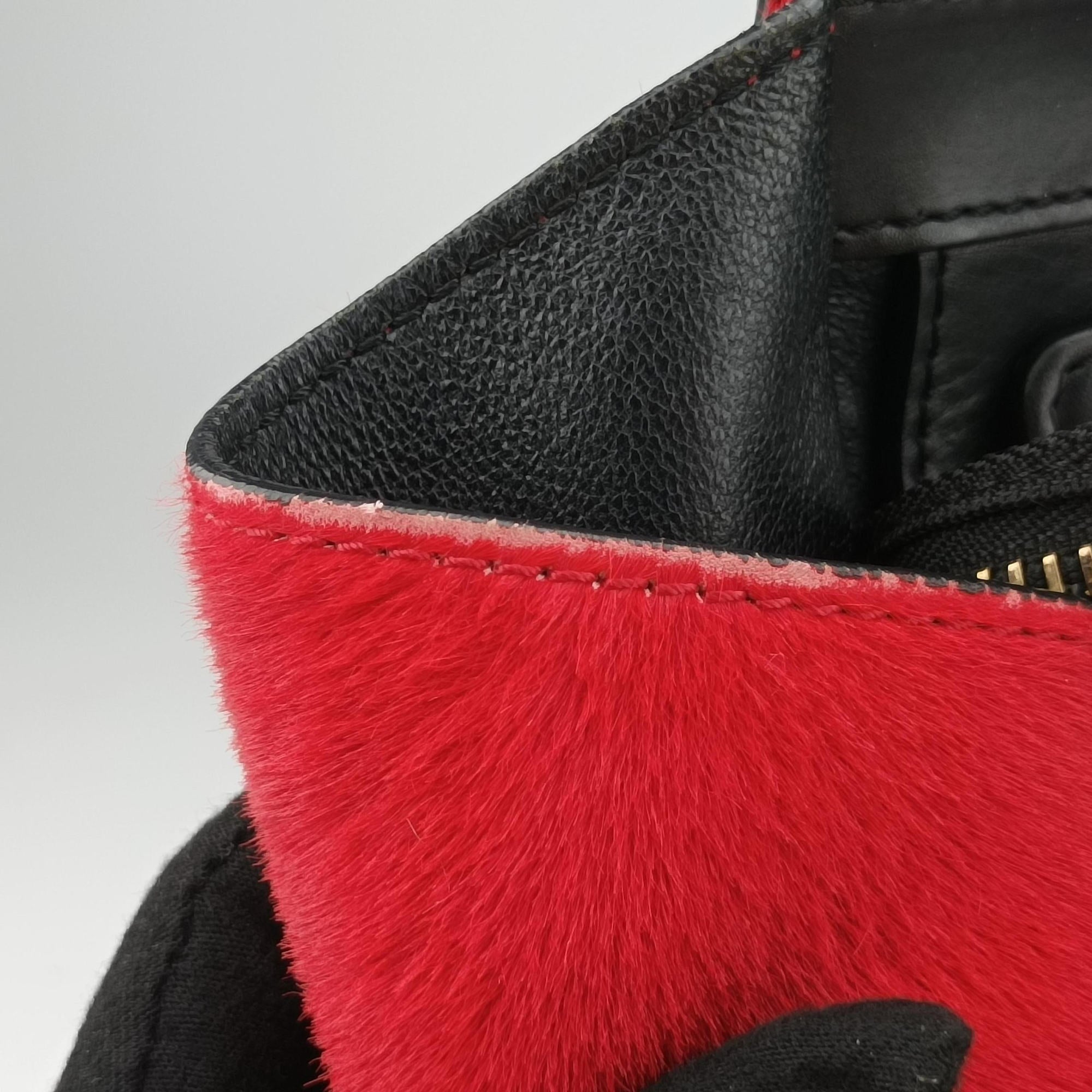 Vintage Celine Luggage Mini Shopper Black×Blue×Red Leather×Ponyhair  handbag | stylenewstar