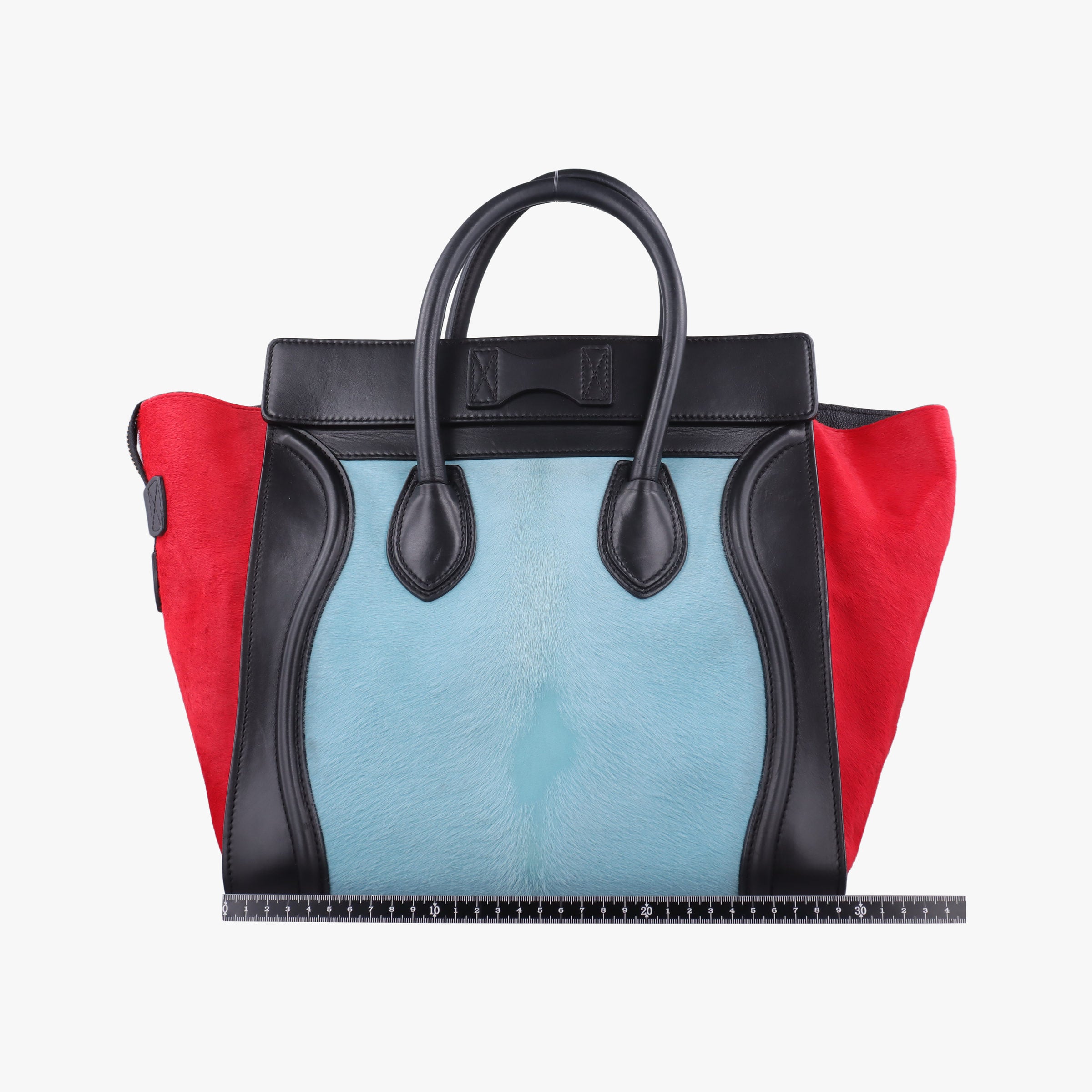 Vintage Celine Luggage Mini Shopper Black×Blue×Red Leather×Ponyhair  handbag | stylenewstar