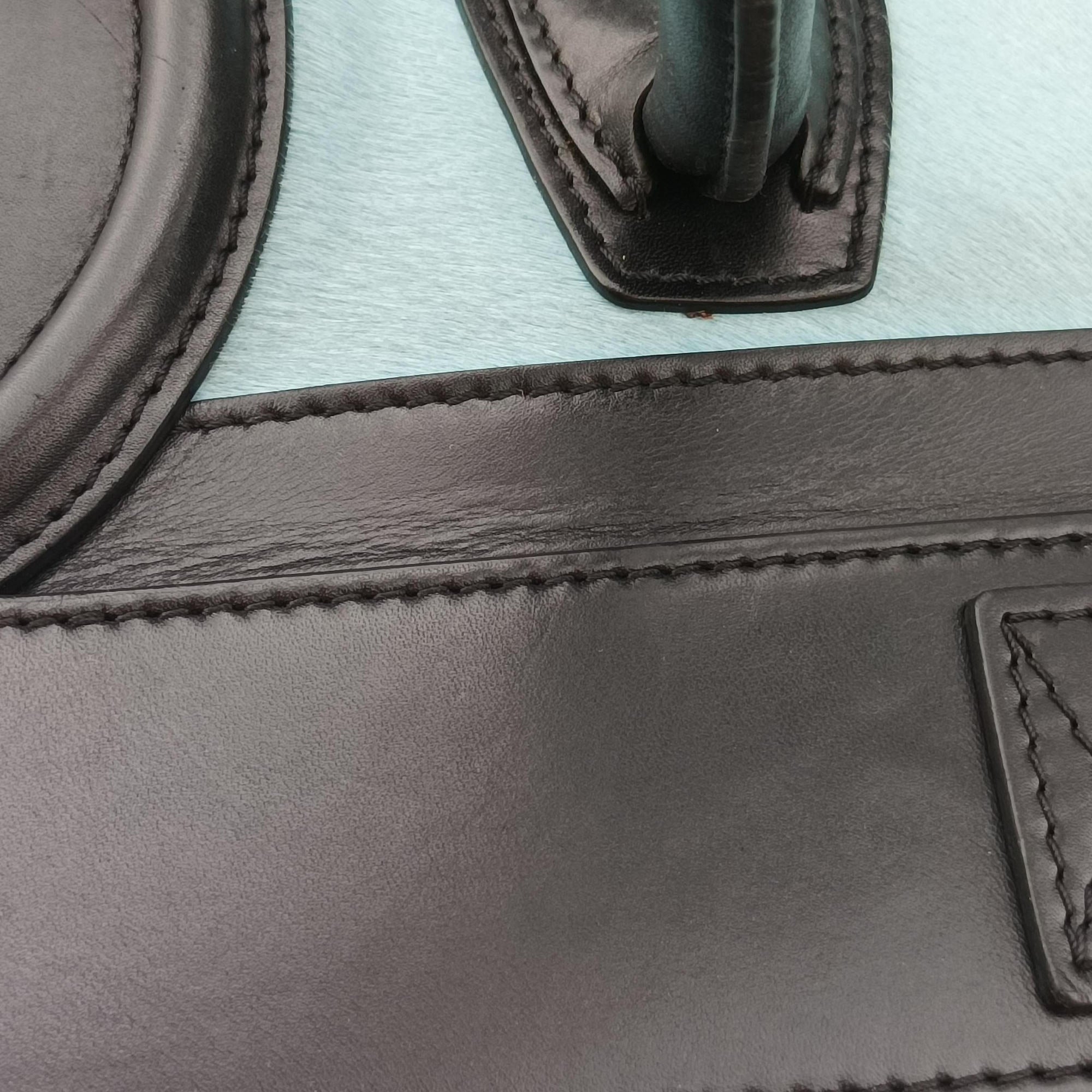 Vintage Celine Luggage Mini Shopper Black×Blue×Red Leather×Ponyhair  handbag | stylenewstar