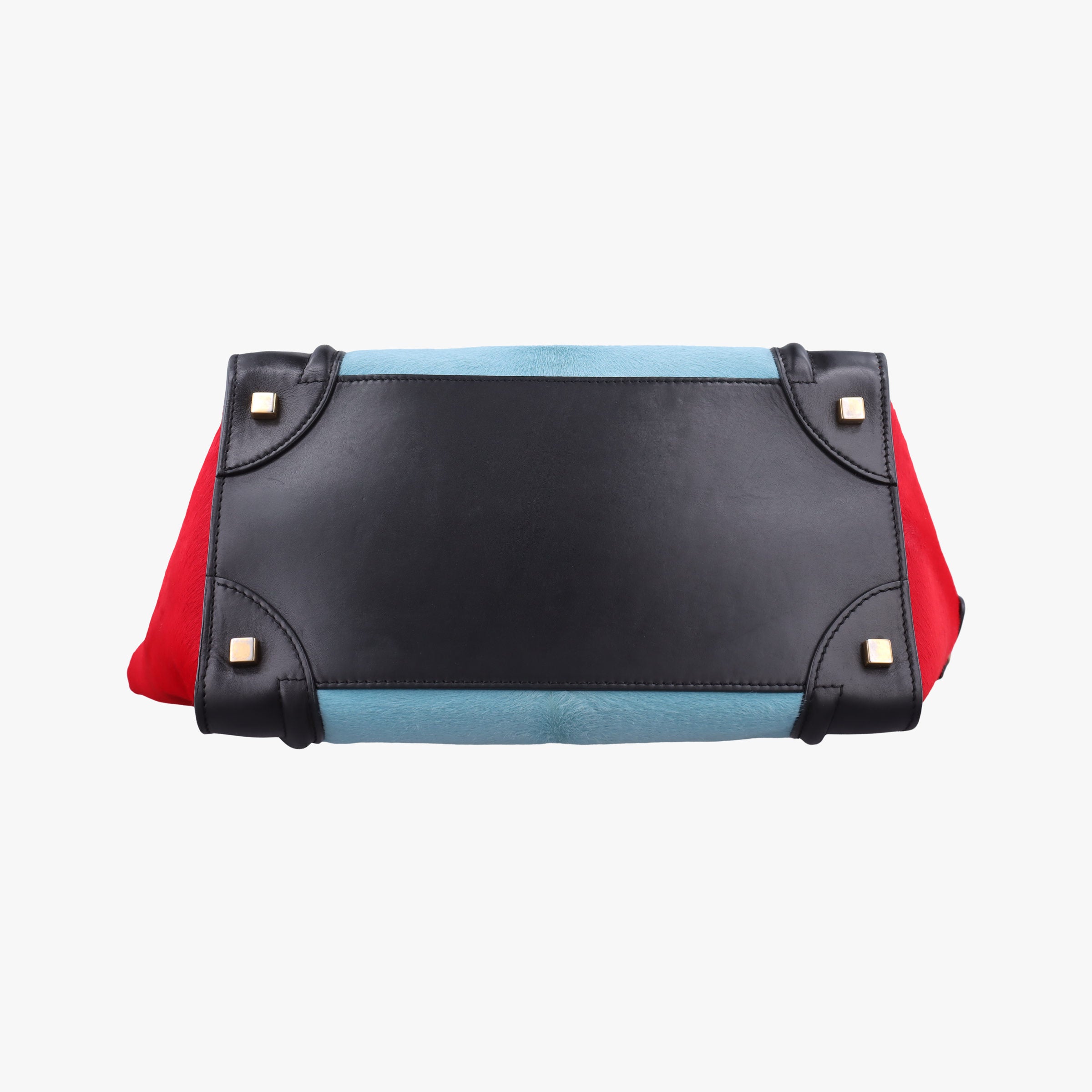Vintage Celine Luggage Mini Shopper Black×Blue×Red Leather×Ponyhair  handbag | stylenewstar