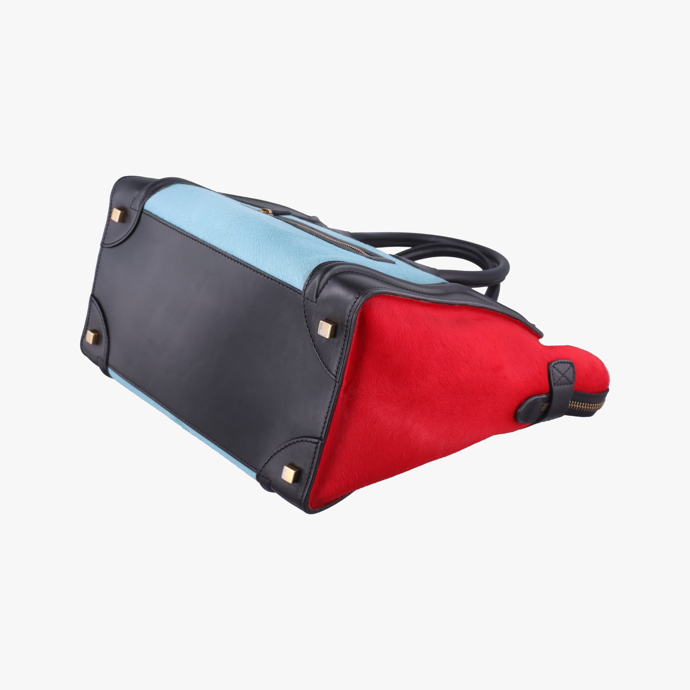 Vintage Celine Luggage Mini Shopper Black×Blue×Red Leather×Ponyhair  handbag | stylenewstar