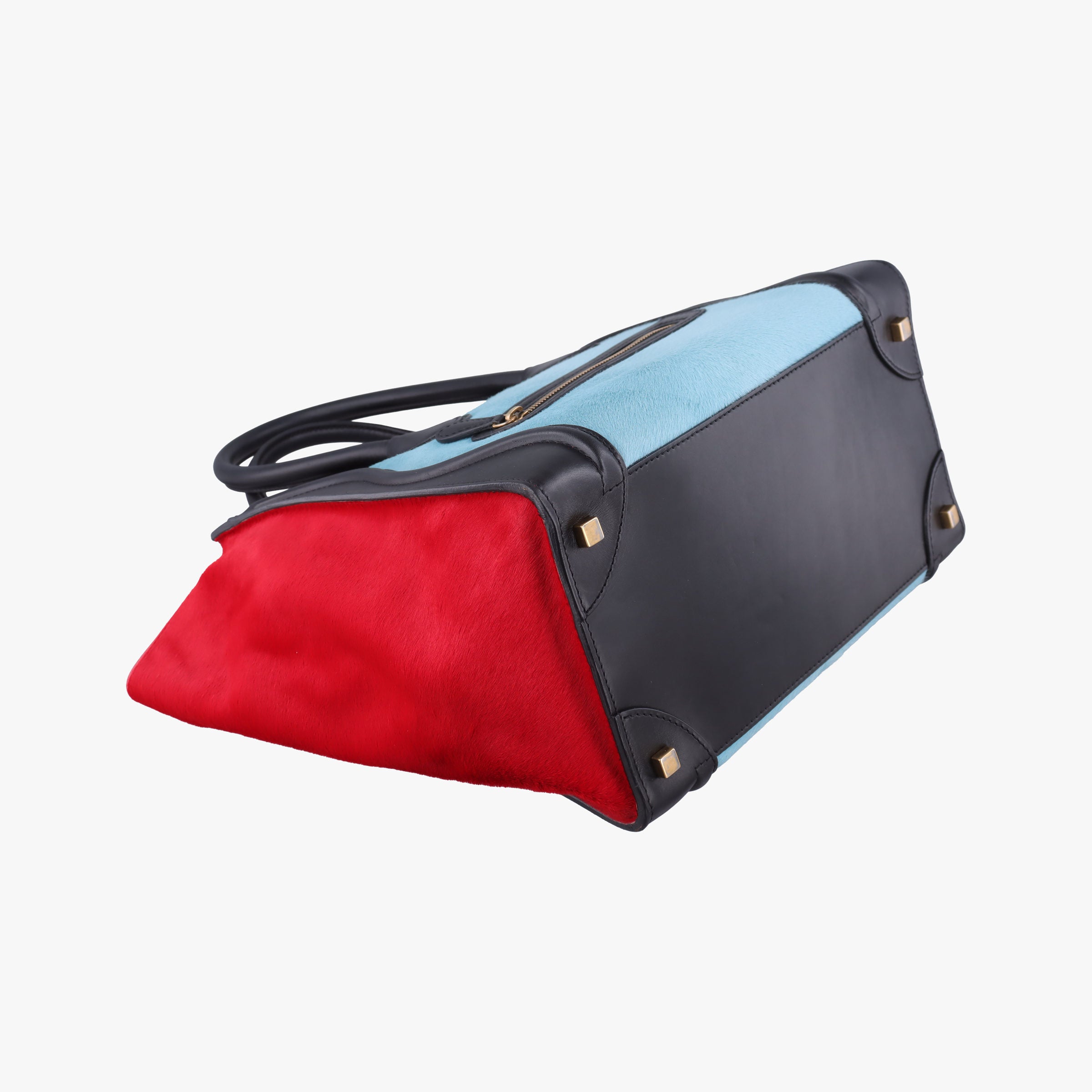 Vintage Celine Luggage Mini Shopper Black×Blue×Red Leather×Ponyhair  handbag | stylenewstar