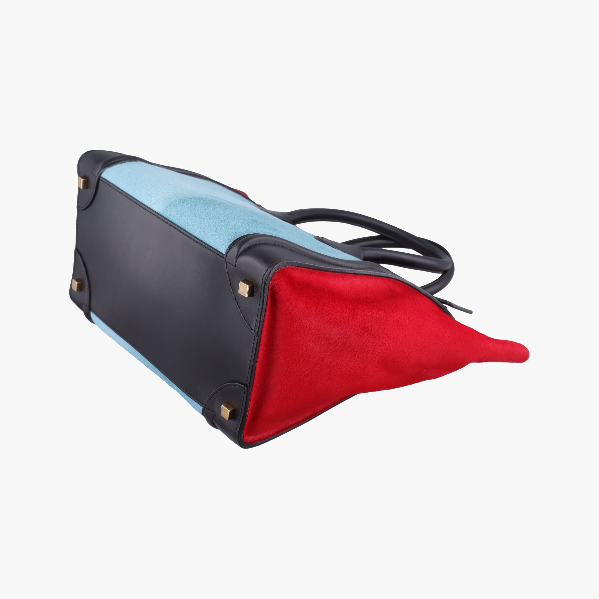 Vintage Celine Luggage Mini Shopper Black×Blue×Red Leather×Ponyhair  handbag | stylenewstar