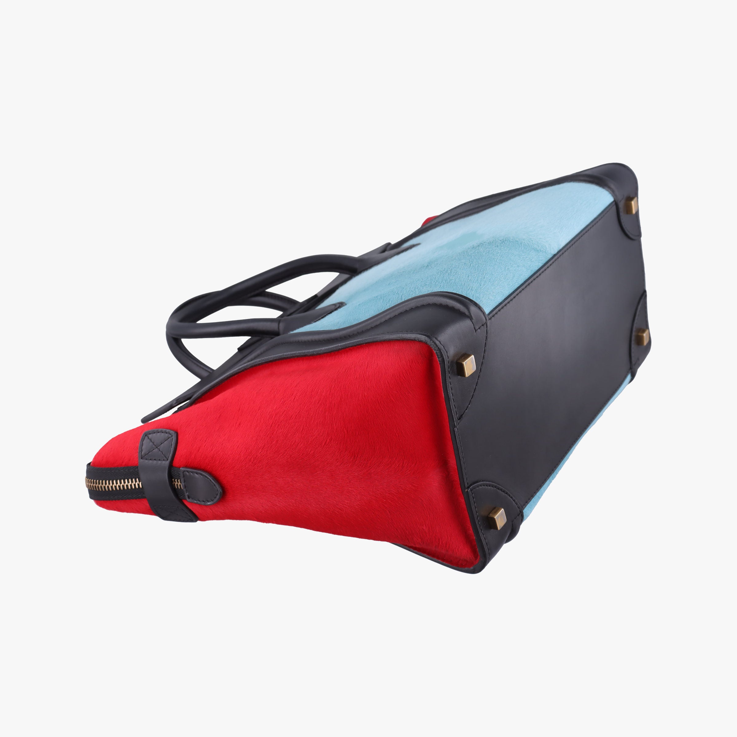 Vintage Celine Luggage Mini Shopper Black×Blue×Red Leather×Ponyhair  handbag | stylenewstar