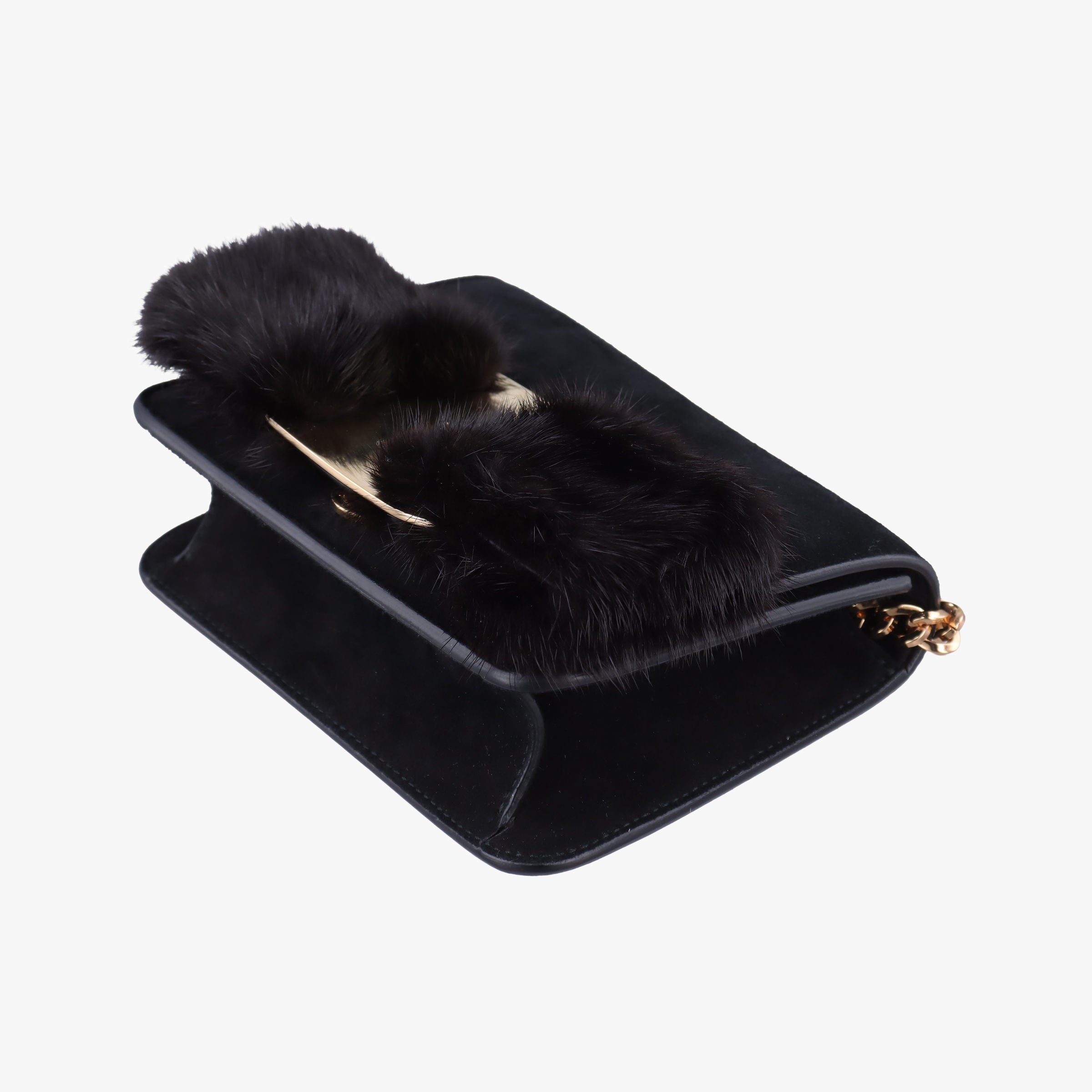 Pre-owned Ferragamo Vara Black Suede × Mink Fur  shoulderbag | stylenewstar