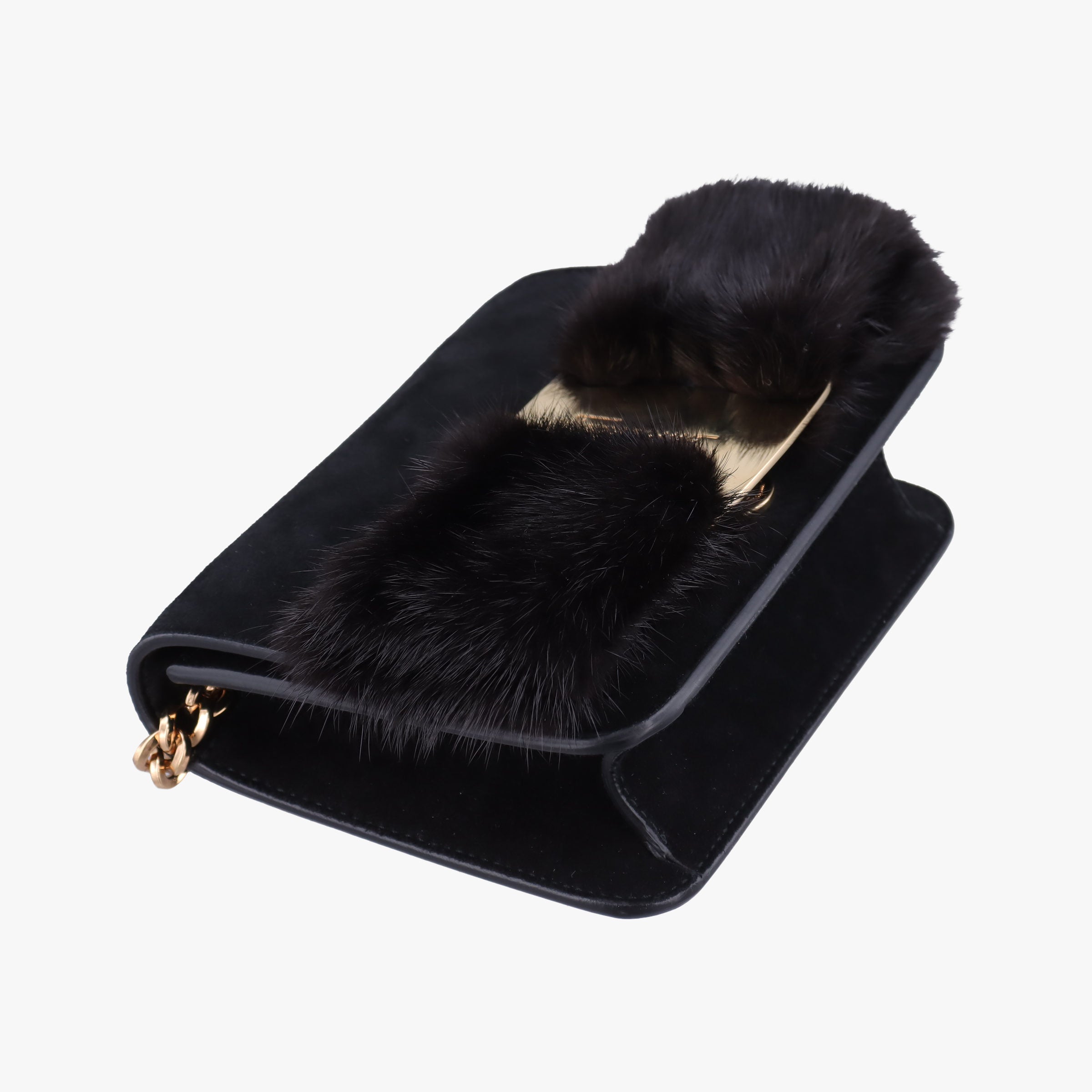 Pre-owned Ferragamo Vara Black Suede × Mink Fur  shoulderbag | stylenewstar
