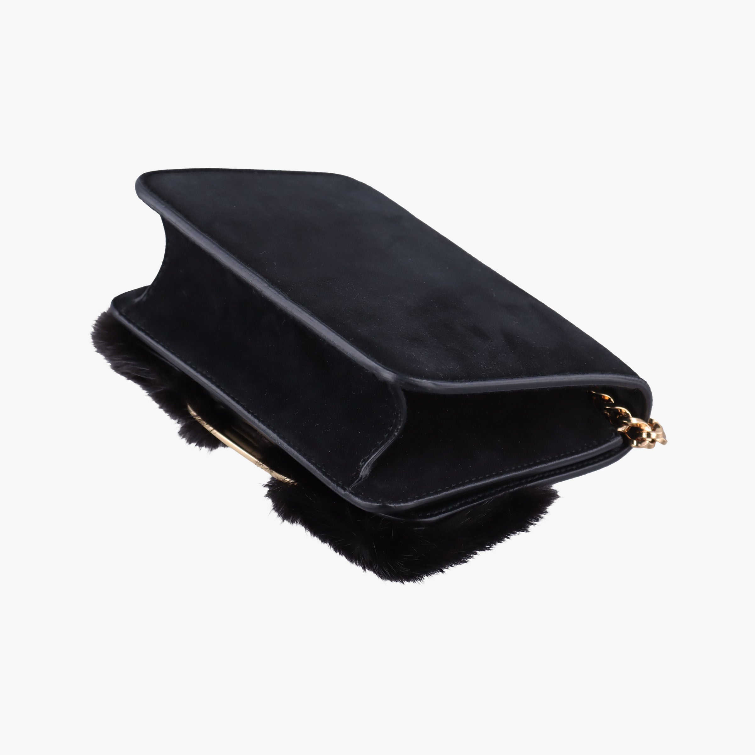 Pre-owned Ferragamo Vara Black Suede × Mink Fur  shoulderbag | stylenewstar