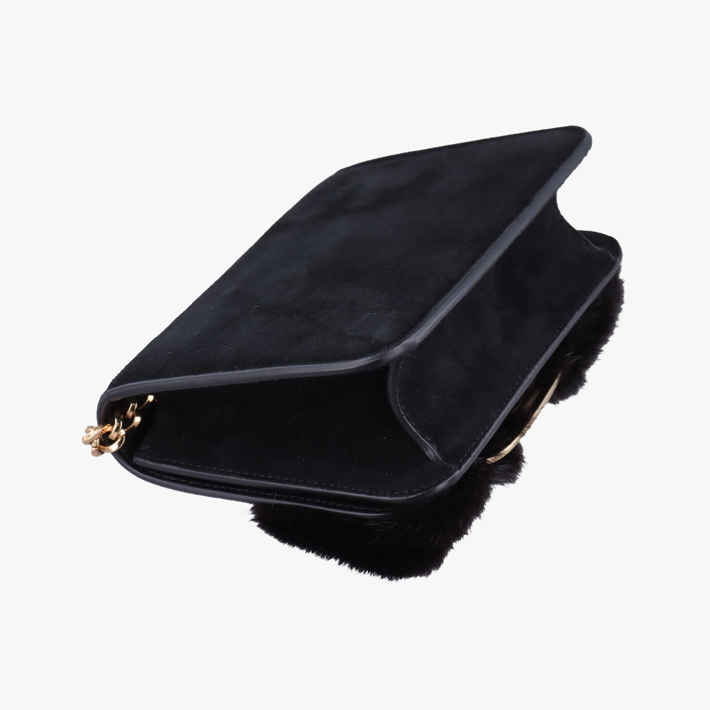 Pre-owned Ferragamo Vara Black Suede × Mink Fur  shoulderbag | stylenewstar