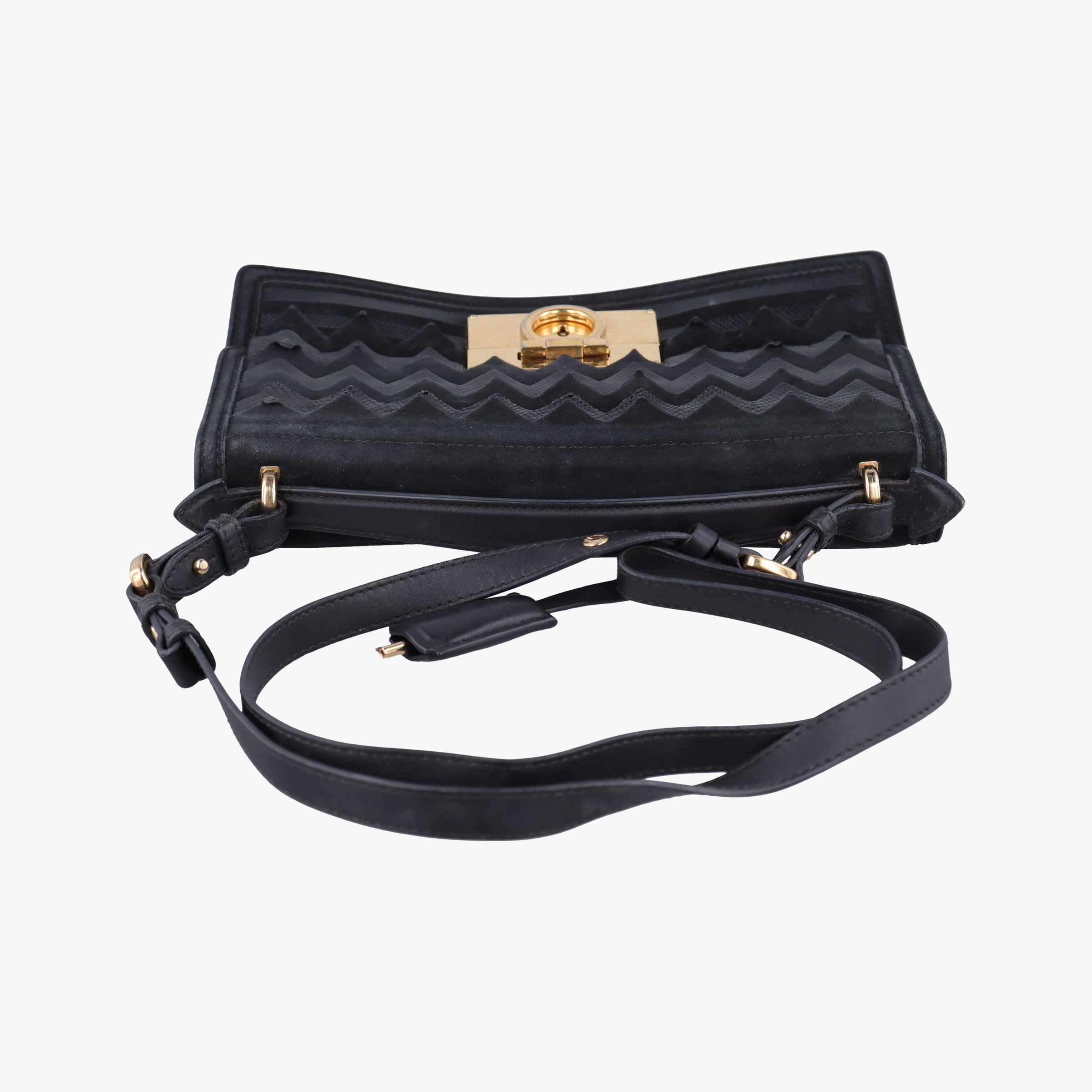 Pre-owned Ferragamo Gancini Black Leather×Suede  shoulderbag | stylenewstar