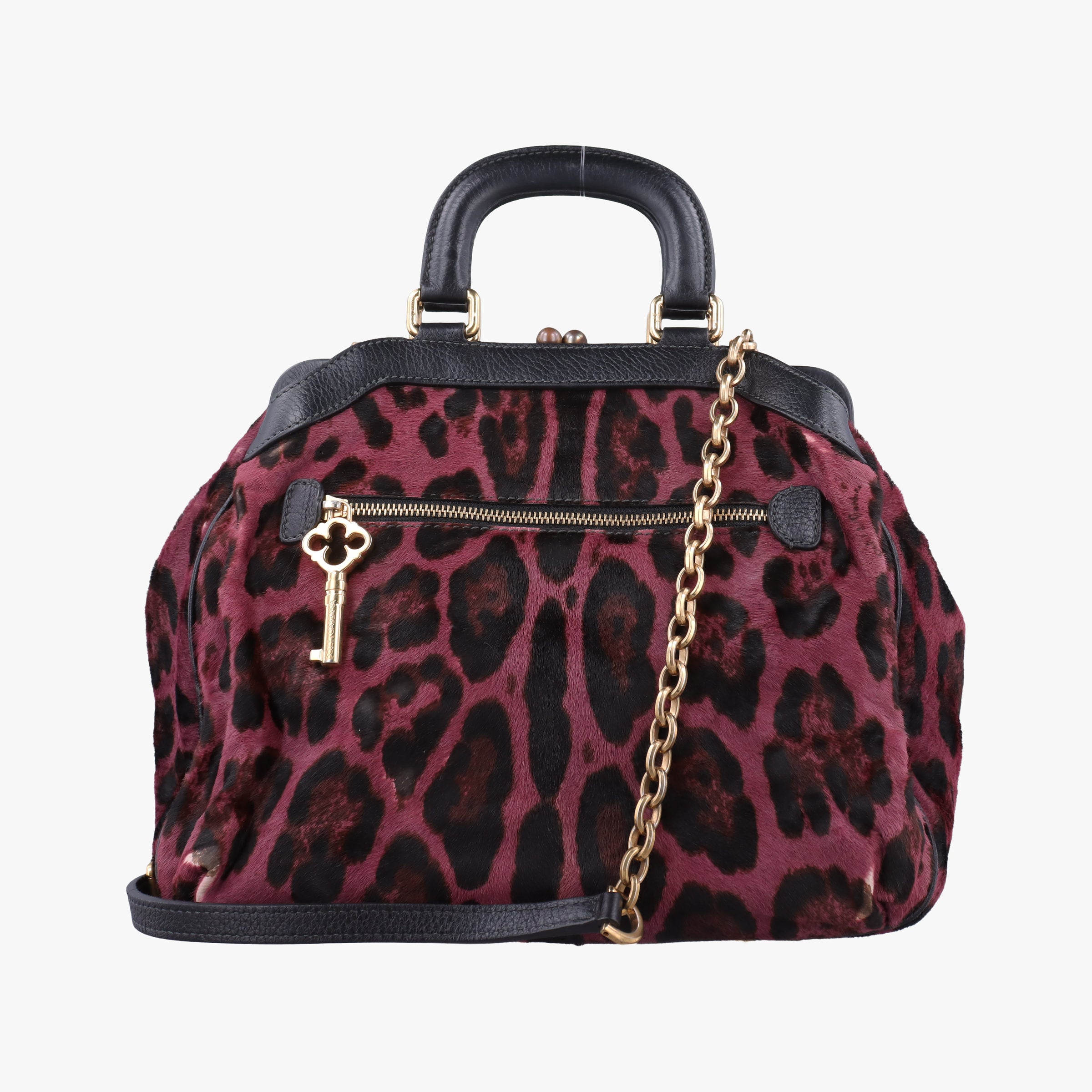 Pre-owned Dolce & Gabbana Leopard Print  Purple × Multicolour ponyhair  shoulderbag | stylenewstar