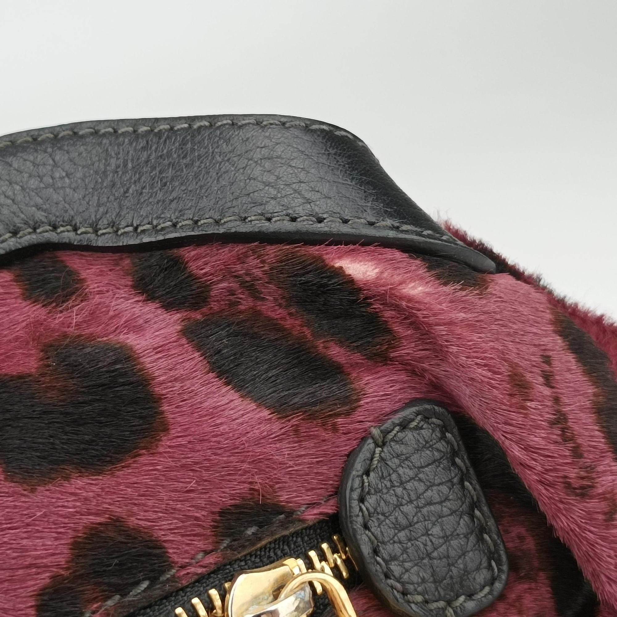 Pre-owned Dolce & Gabbana Leopard Print  Purple × Multicolour ponyhair  shoulderbag | stylenewstar