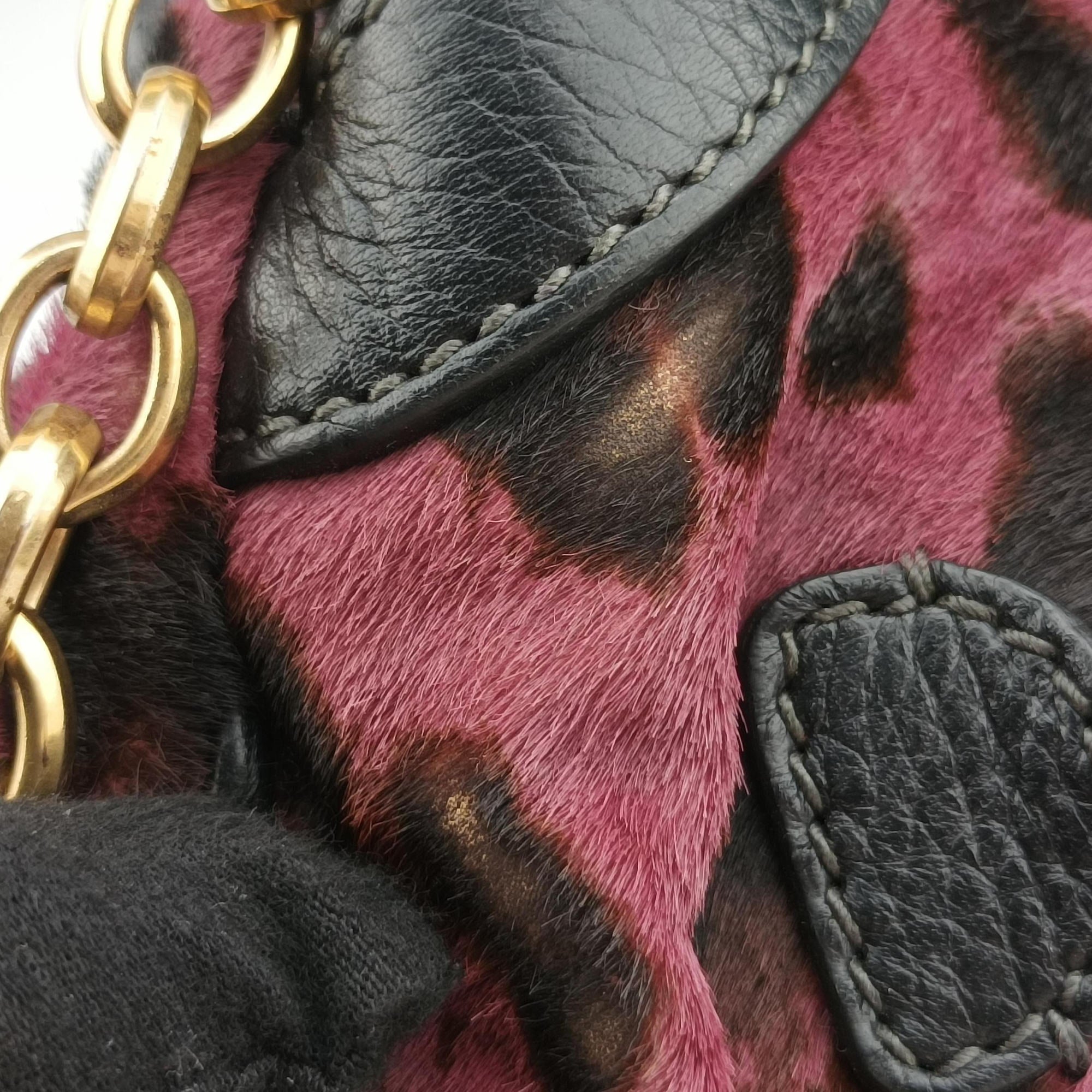 Pre-owned Dolce & Gabbana Leopard Print  Purple × Multicolour ponyhair  shoulderbag | stylenewstar