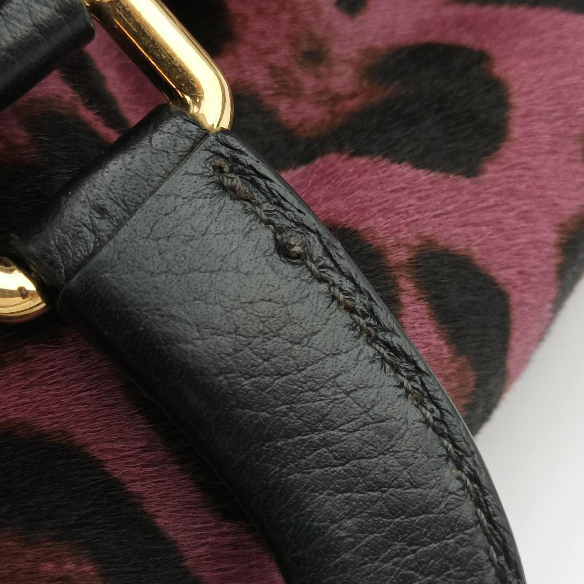 Pre-owned Dolce & Gabbana Leopard Print  Purple × Multicolour ponyhair  shoulderbag | stylenewstar