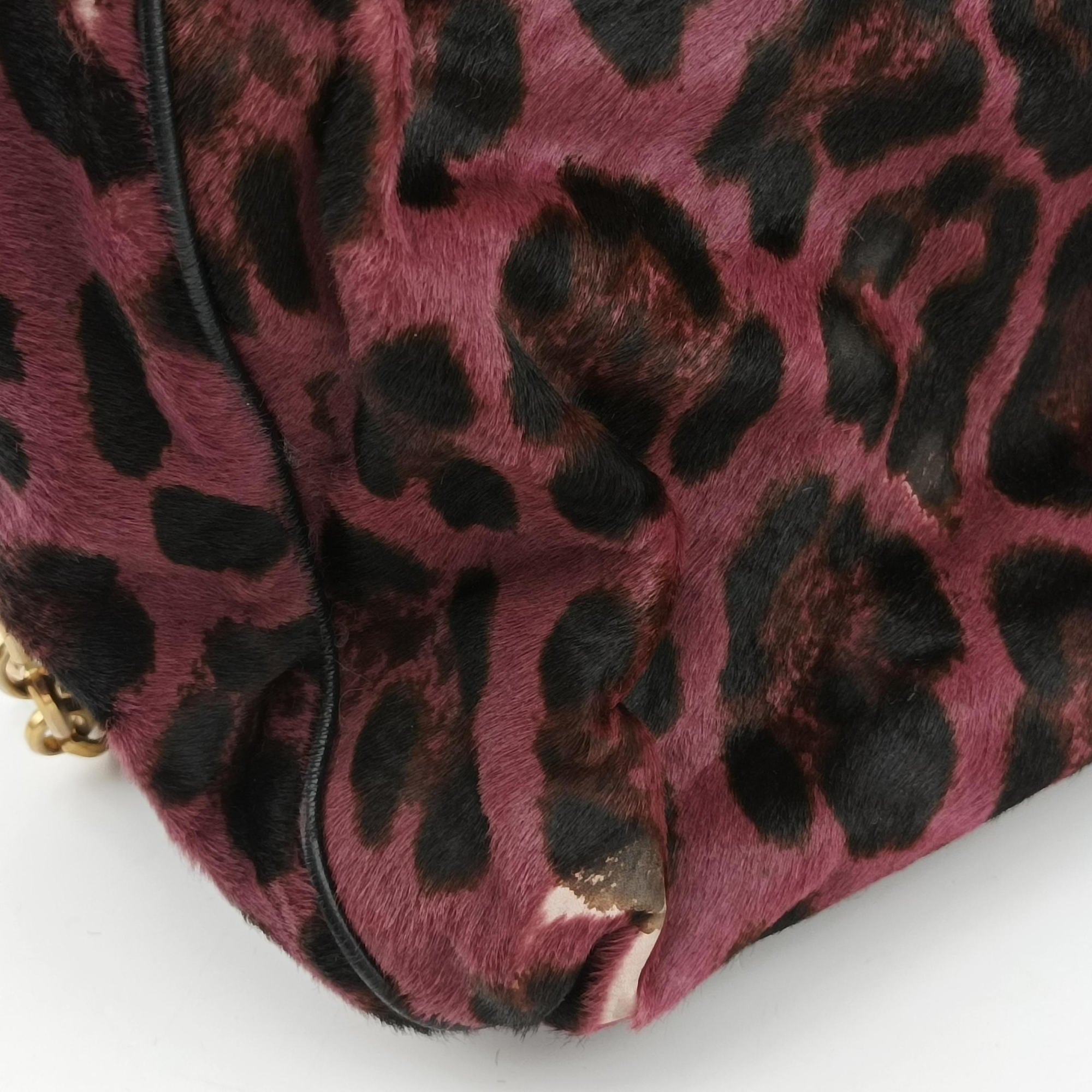 Pre-owned Dolce & Gabbana Leopard Print  Purple × Multicolour ponyhair  shoulderbag | stylenewstar