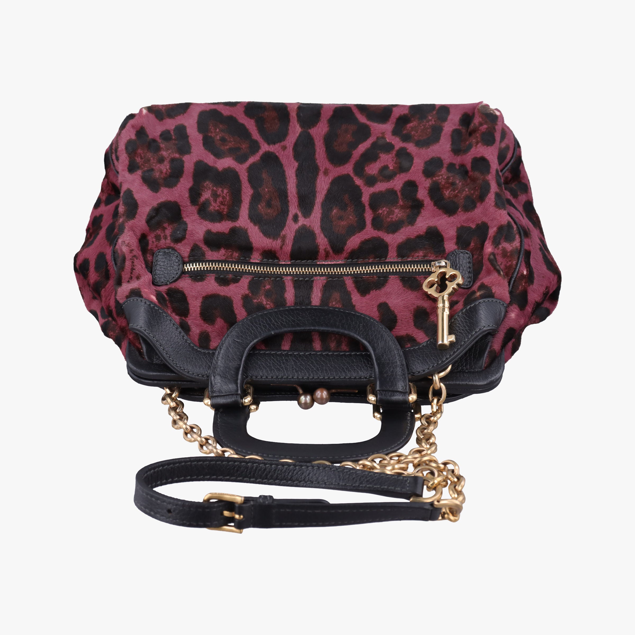 Pre-owned Dolce & Gabbana Leopard Print  Purple × Multicolour ponyhair  shoulderbag | stylenewstar