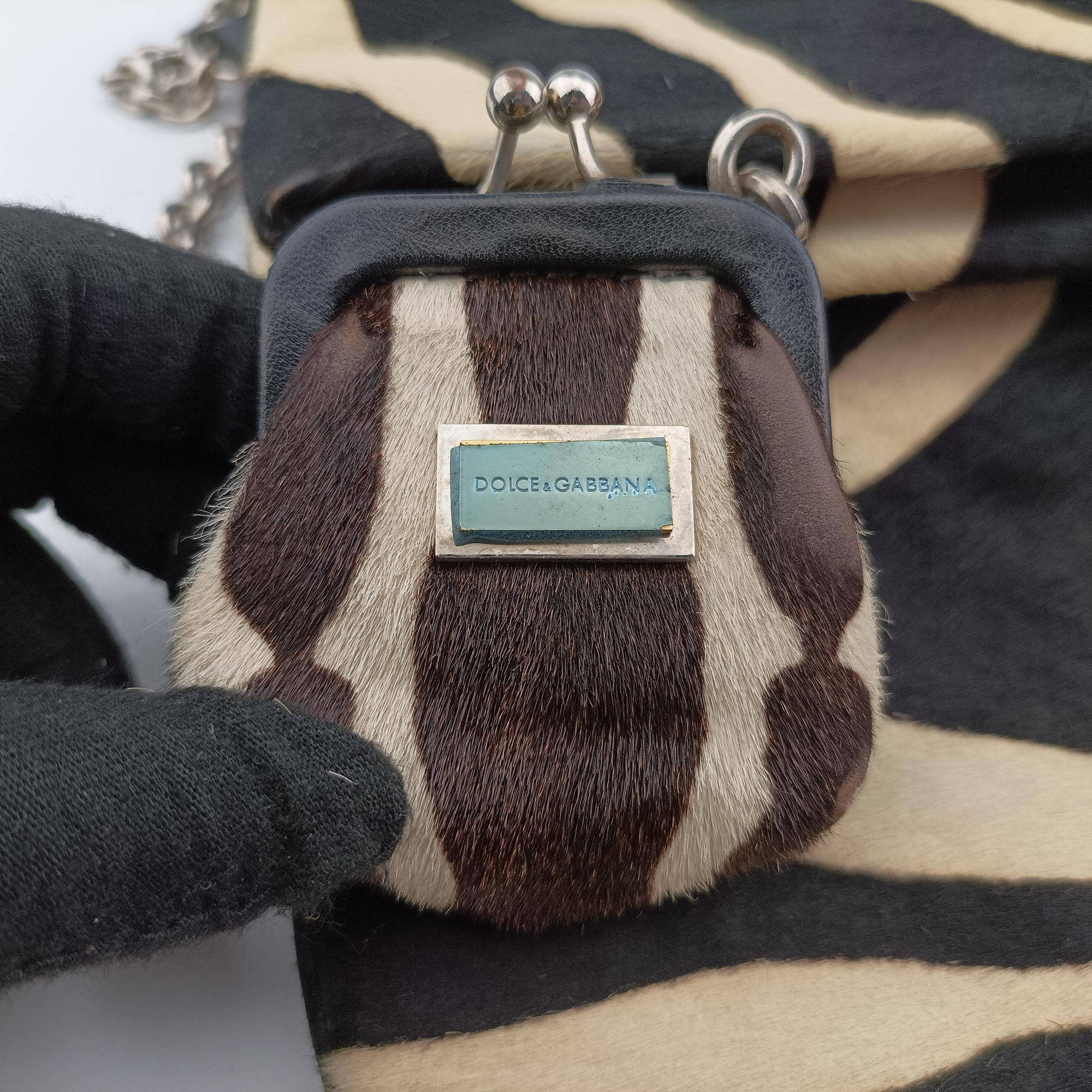 Pre-owned Dolce & Gabbana Zebra Print Black × White Ponyhair  shoulderbag | stylenewstar