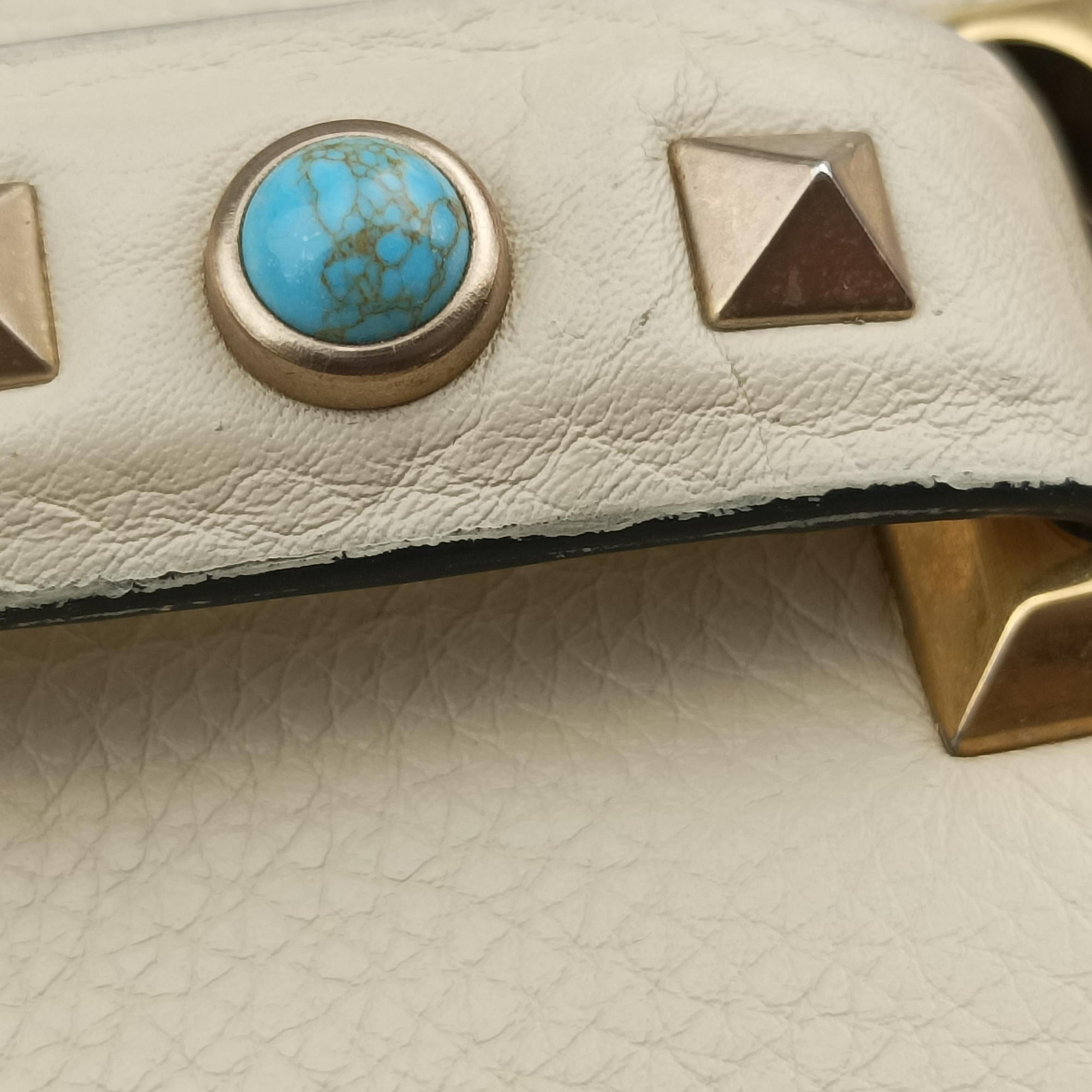 Pre-owned Valentino My Rockstud Rolling Flap Top Handle White Leather  shoulderbag | stylenewstar