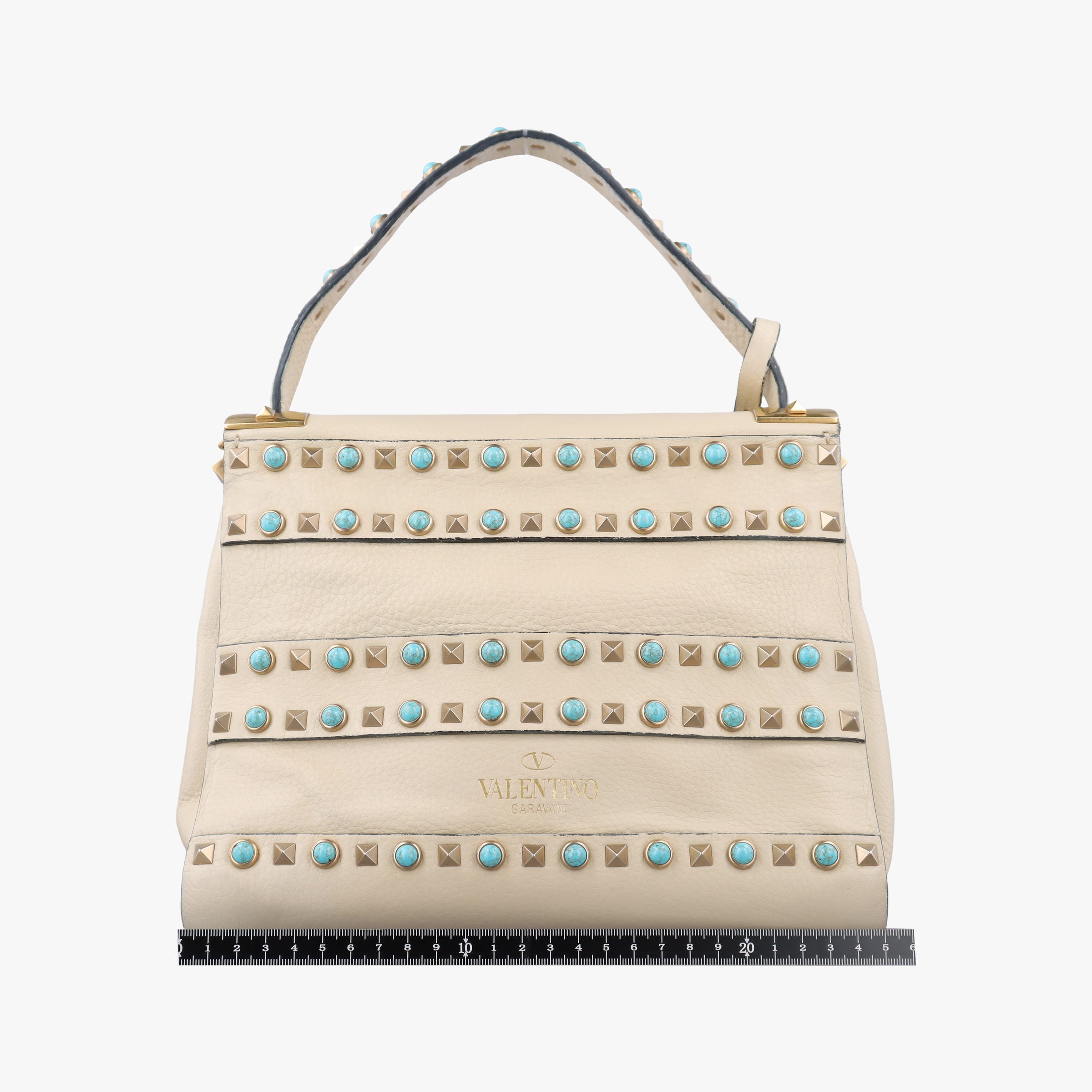 Pre-owned Valentino My Rockstud Rolling Flap Top Handle White Leather  shoulderbag | stylenewstar
