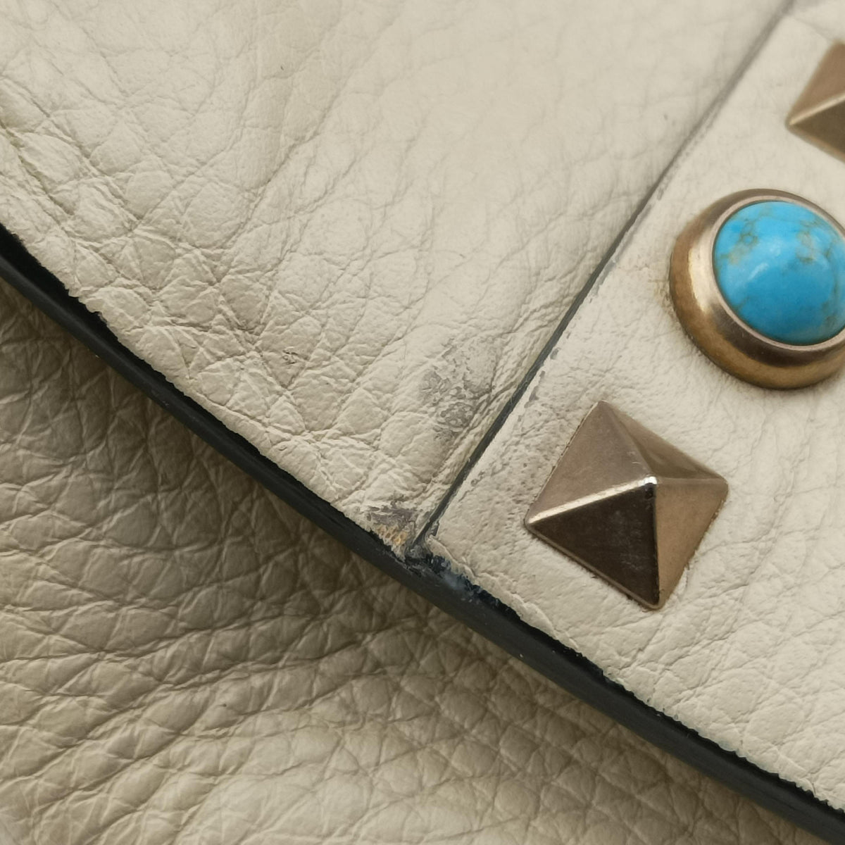 Pre-owned Valentino My Rockstud Rolling Flap Top Handle White Leather  shoulderbag | stylenewstar