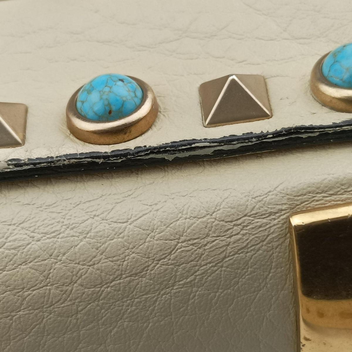 Pre-owned Valentino My Rockstud Rolling Flap Top Handle White Leather  shoulderbag | stylenewstar