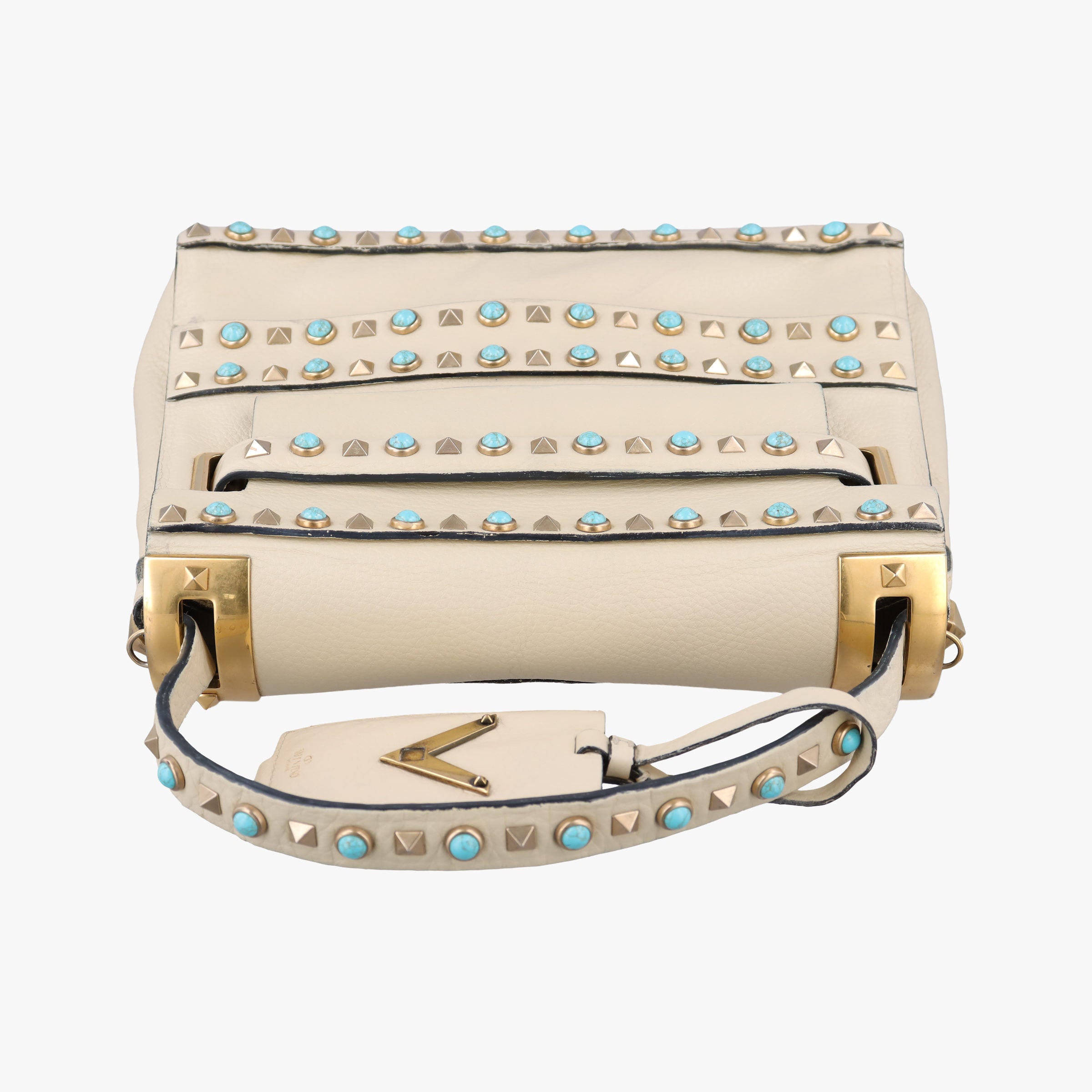 Pre-owned Valentino My Rockstud Rolling Flap Top Handle White Leather  shoulderbag | stylenewstar