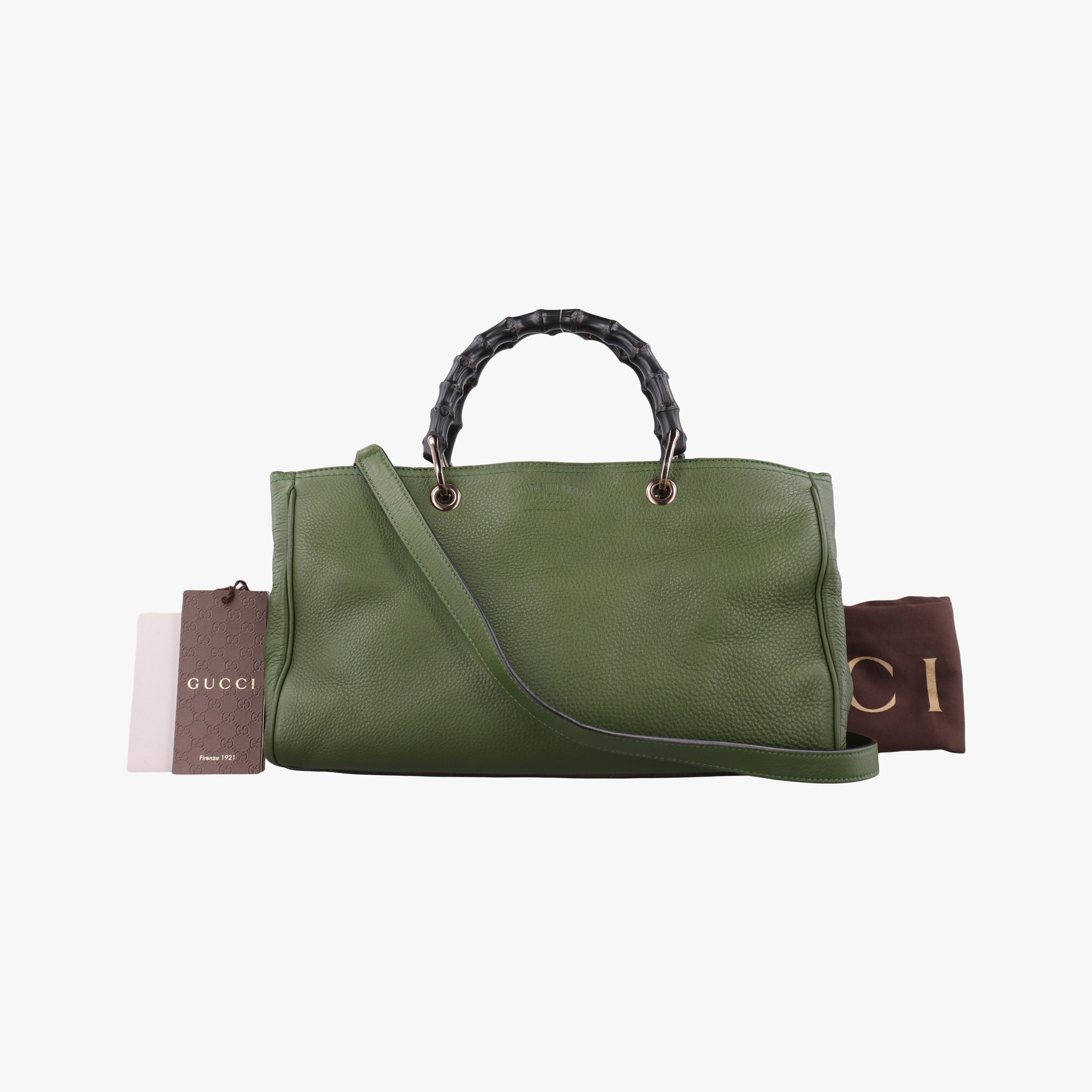 Pre-owned Gucci Bamboo Shopper Green Leather 323660 shoulderbag | stylenewstar