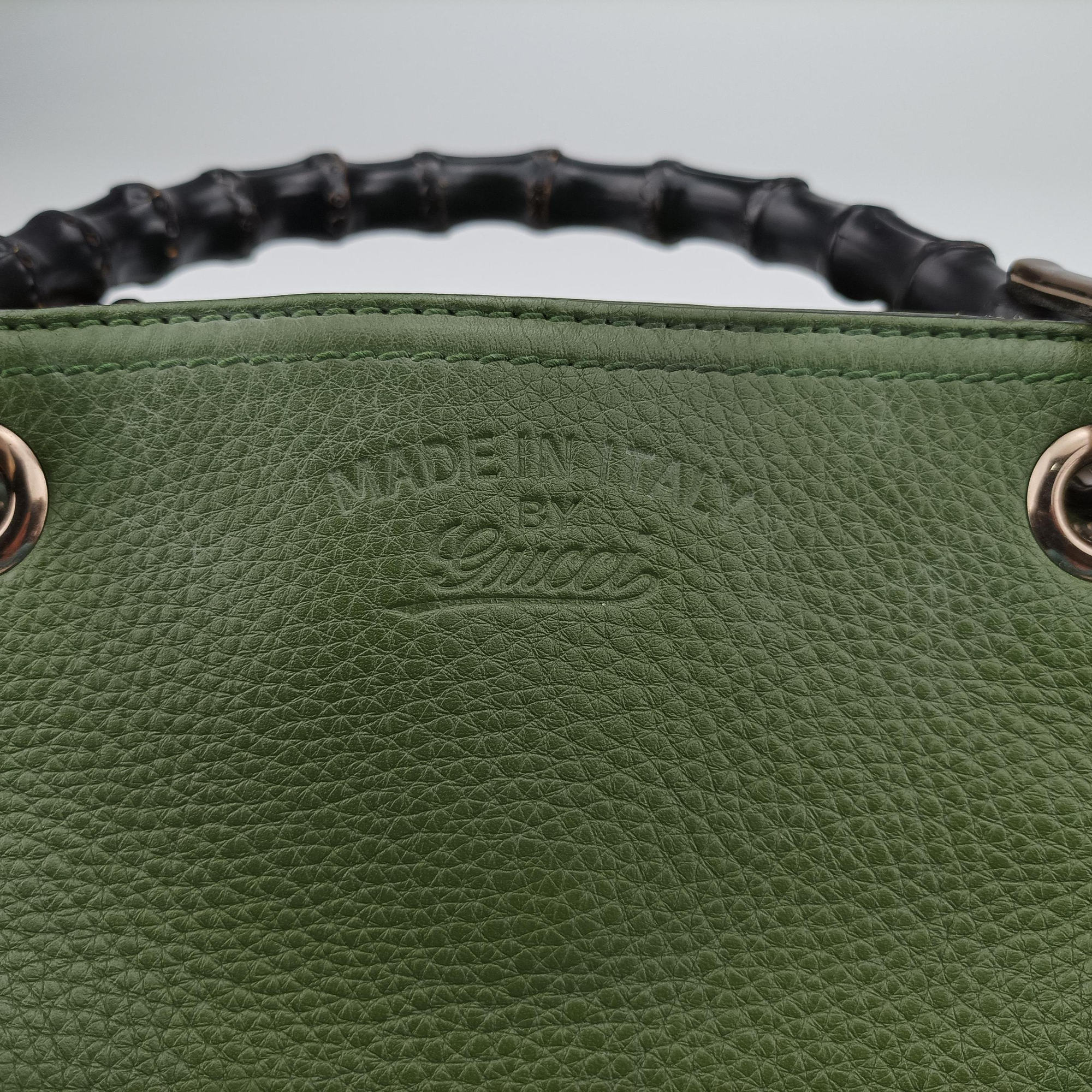 Pre-owned Gucci Bamboo Shopper Green Leather 323660 shoulderbag | stylenewstar