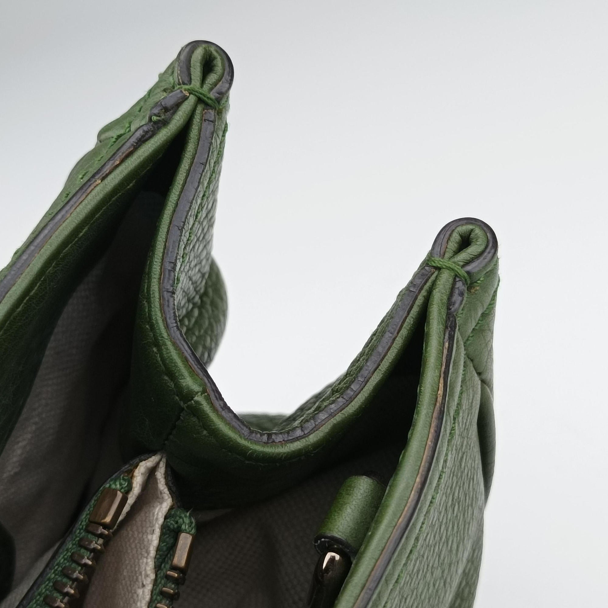 Pre-owned Gucci Bamboo Shopper Green Leather 323660 shoulderbag | stylenewstar