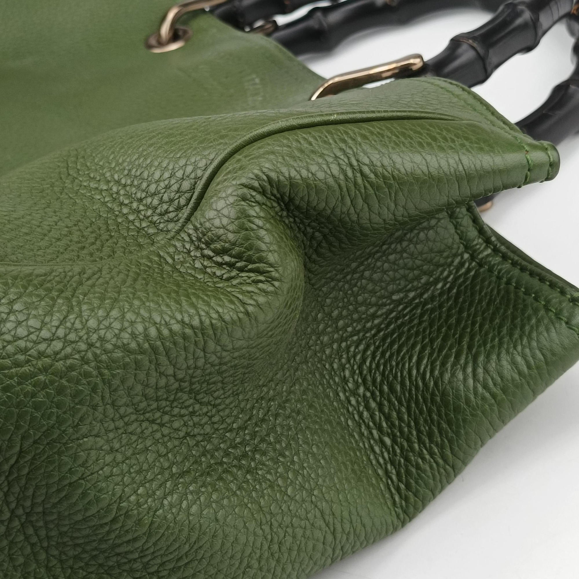 Pre-owned Gucci Bamboo Shopper Green Leather 323660 shoulderbag | stylenewstar