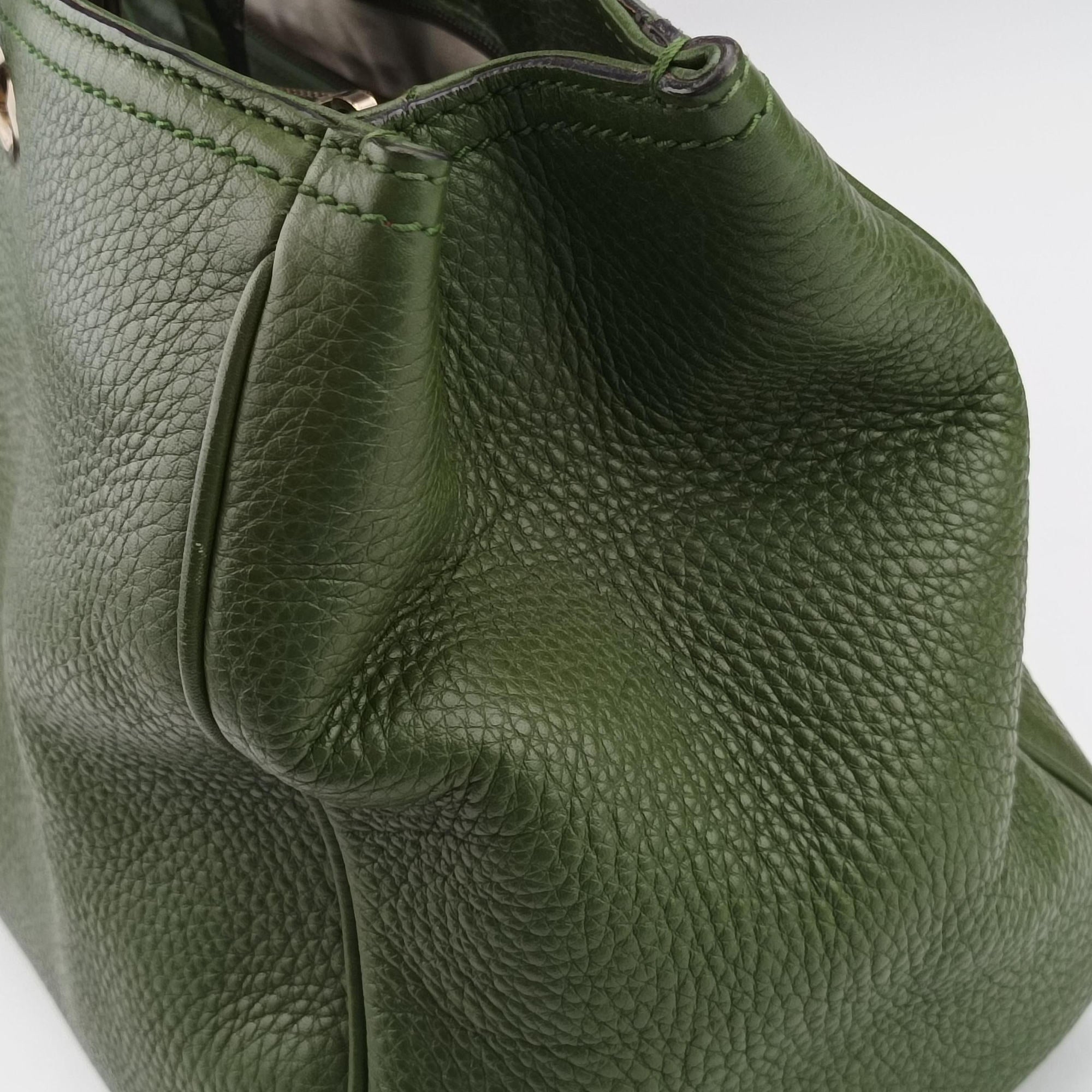 Pre-owned Gucci Bamboo Shopper Green Leather 323660 shoulderbag | stylenewstar