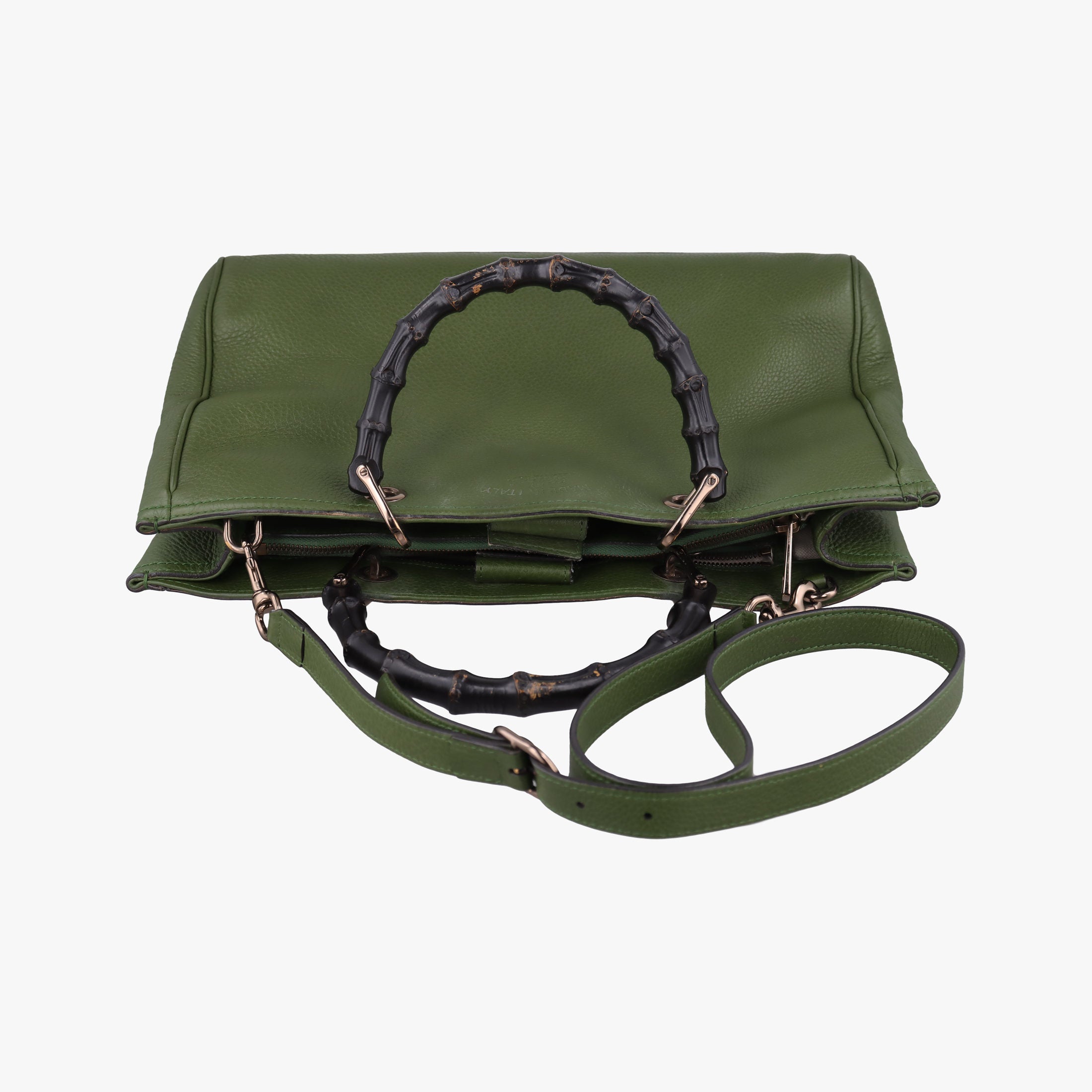 Pre-owned Gucci Bamboo Shopper Green Leather 323660 shoulderbag | stylenewstar