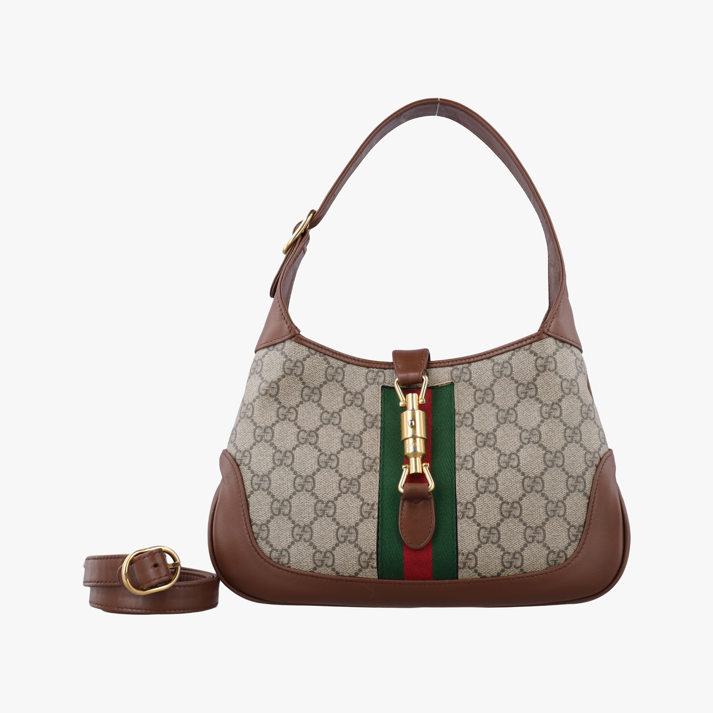 Pre-owned Gucci Jackie 1961 GG Supreme brown x beige x multicolor PVC coated canvas×Leather 636706 shoulderbag | stylenewstar